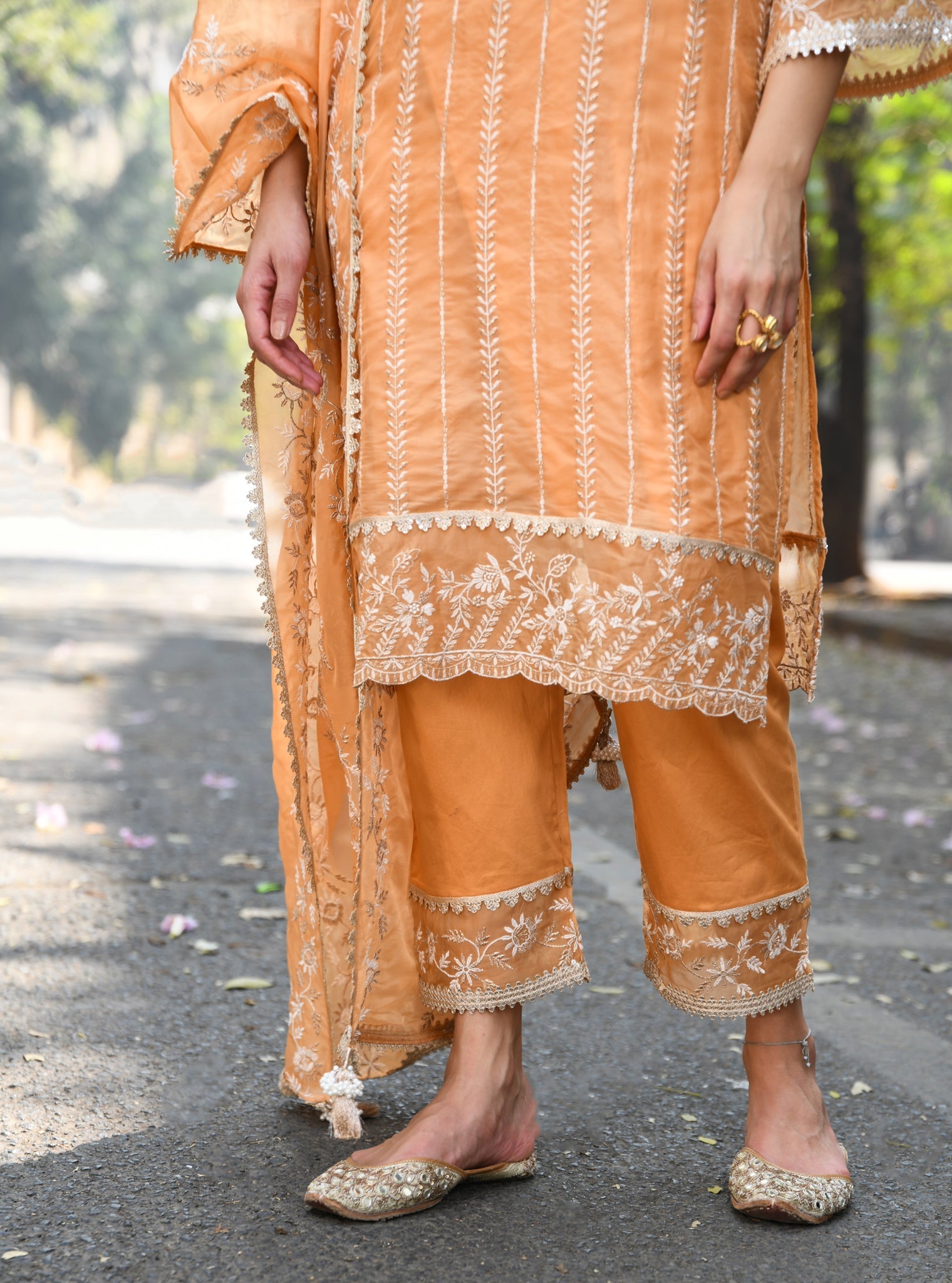 Mulmul Organza Amrapali Orange Kurta With Mulmul Pima Amrapali Orange Pant