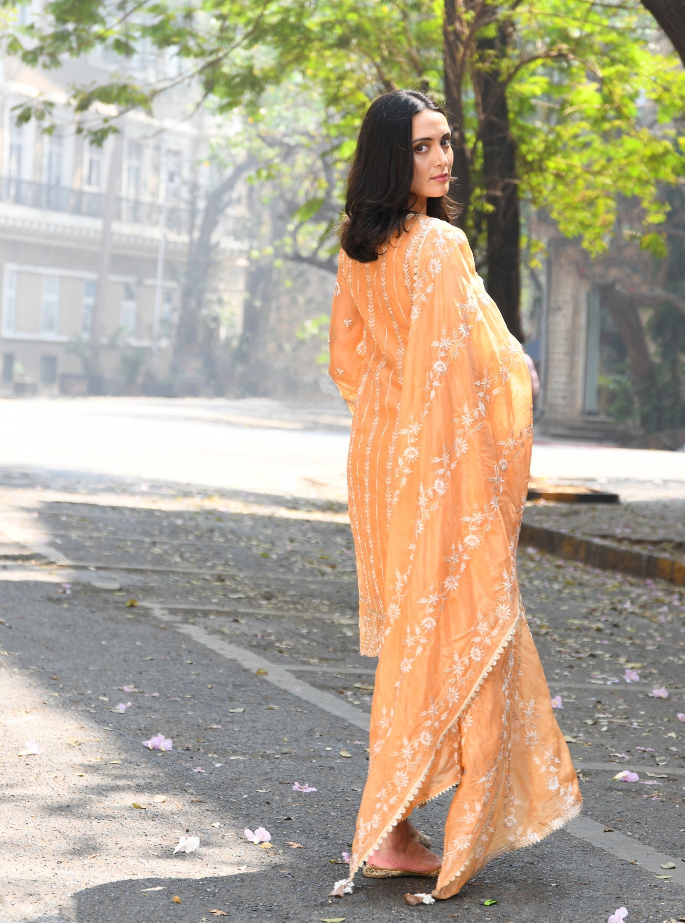 Mulmul Organza Amrapali Orange Kurta With Mulmul Pima Amrapali Orange Pant