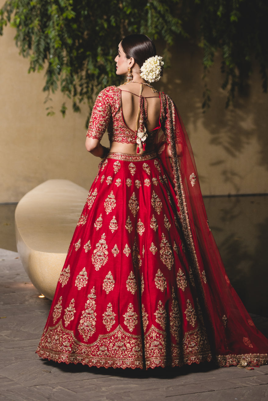 Crimson Silk Lehenga Choli Set