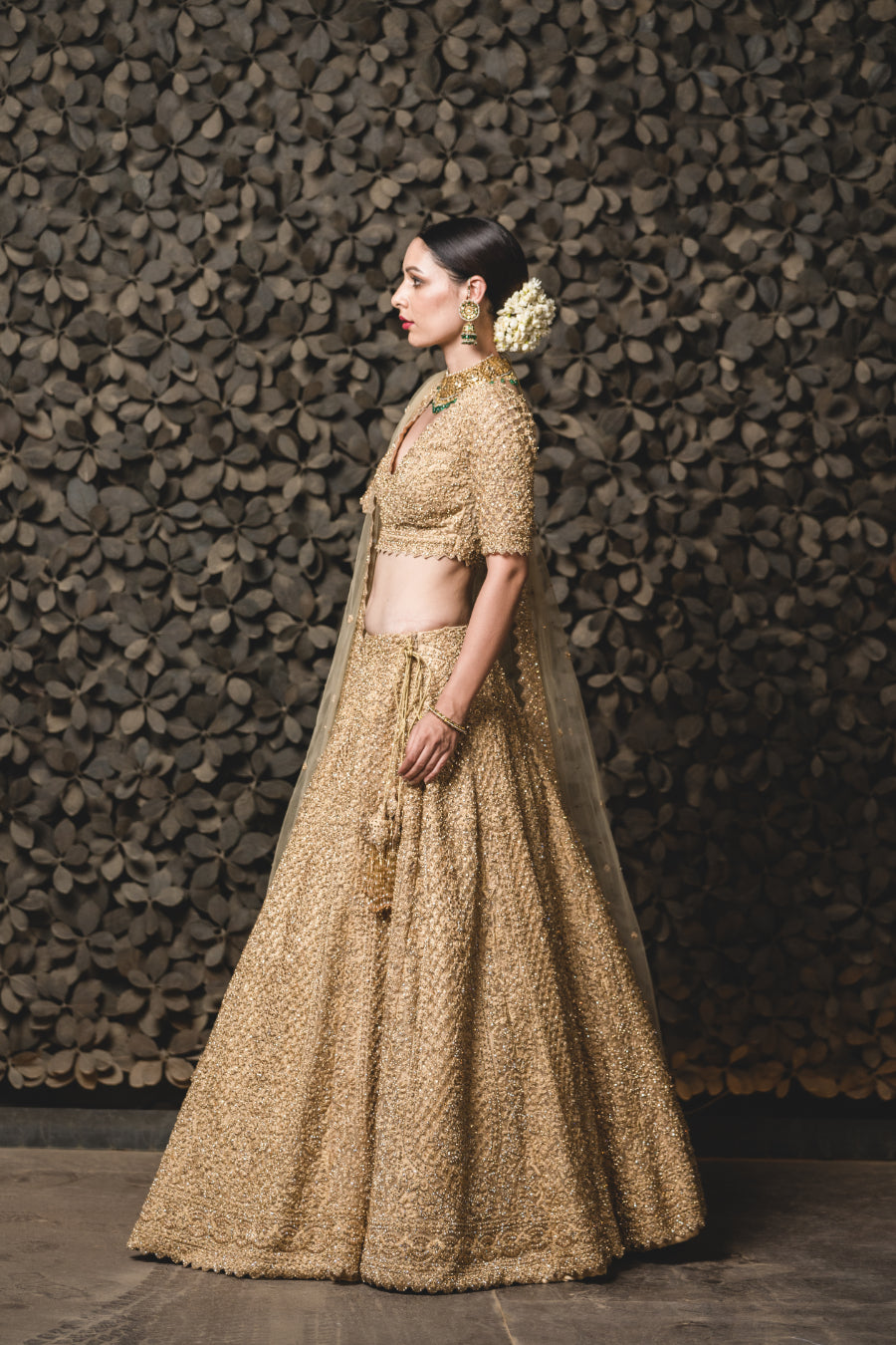 Gold Tulle Lehenga Choli Set