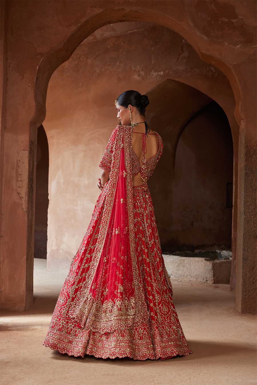 Vibrant Red Raw Silk Lehenga Choli Set