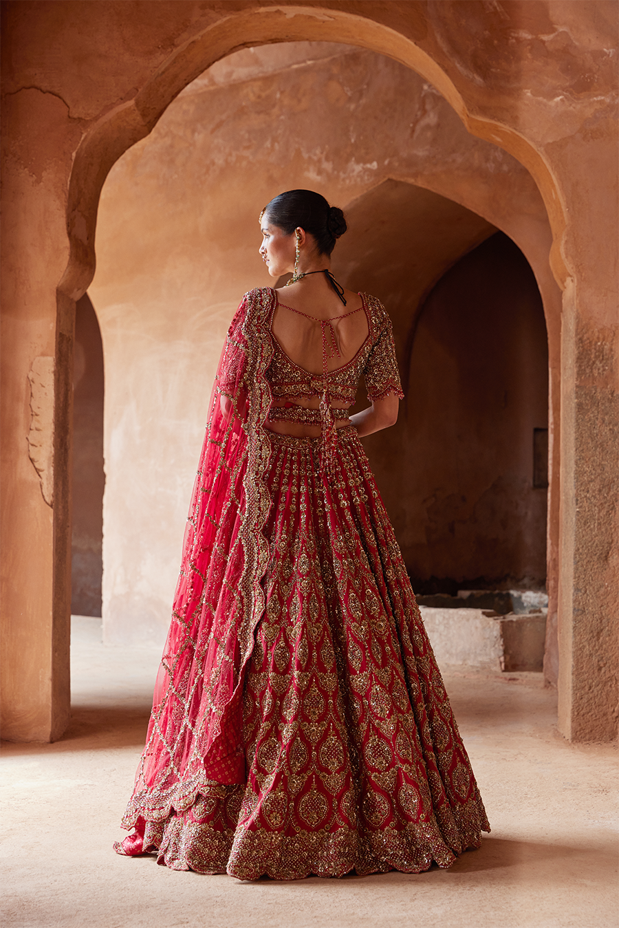 Deep Red Raw Silk Lehenga Choli Set