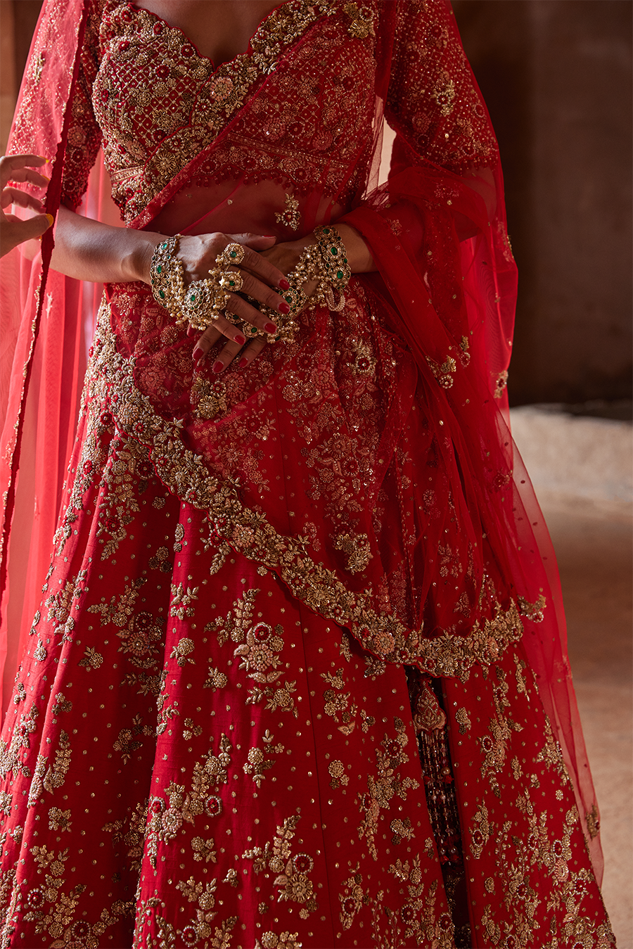 Crimson Red Raw Silk Lehenga Choli Set