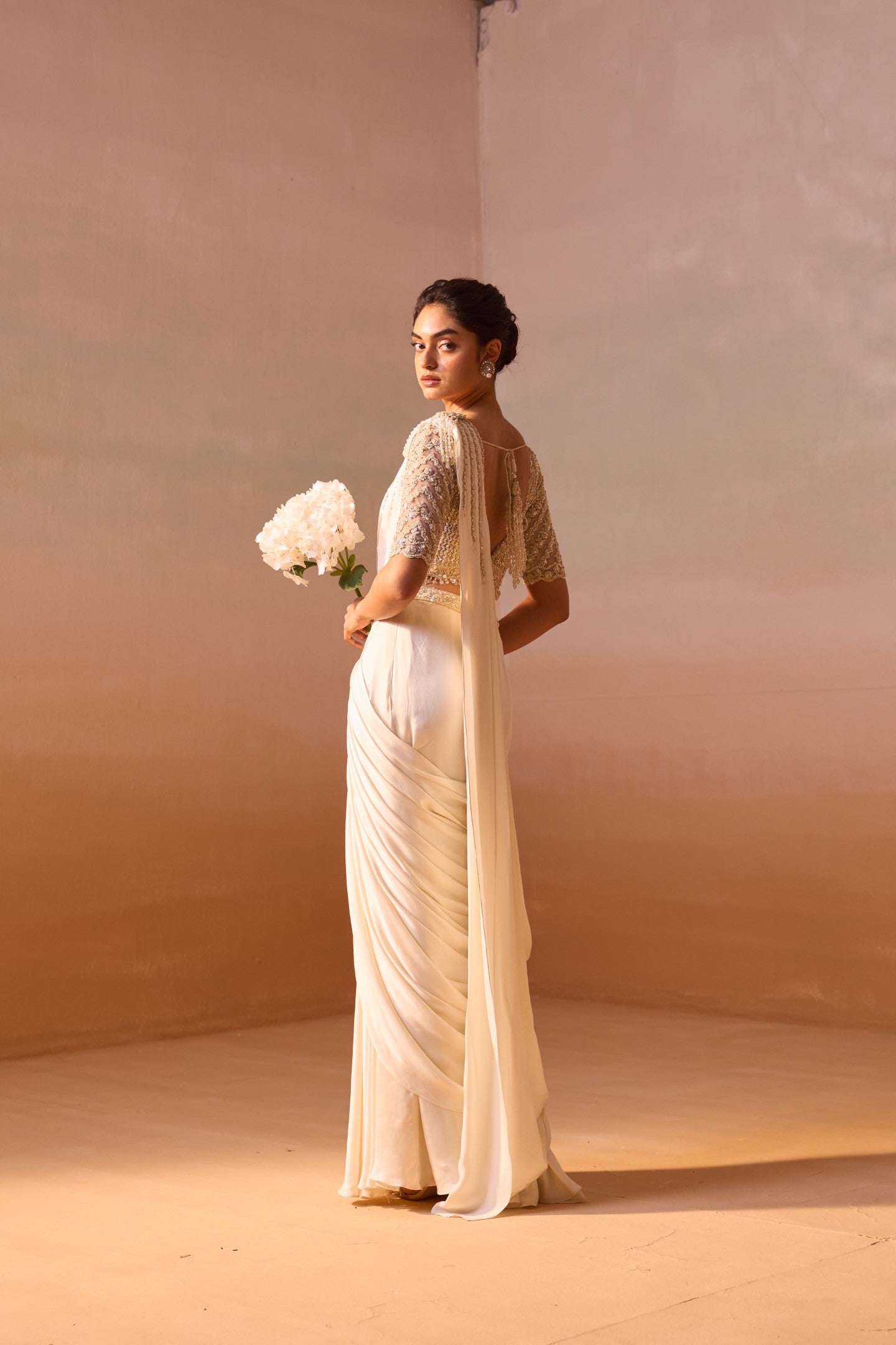 Ivory Draped Saree