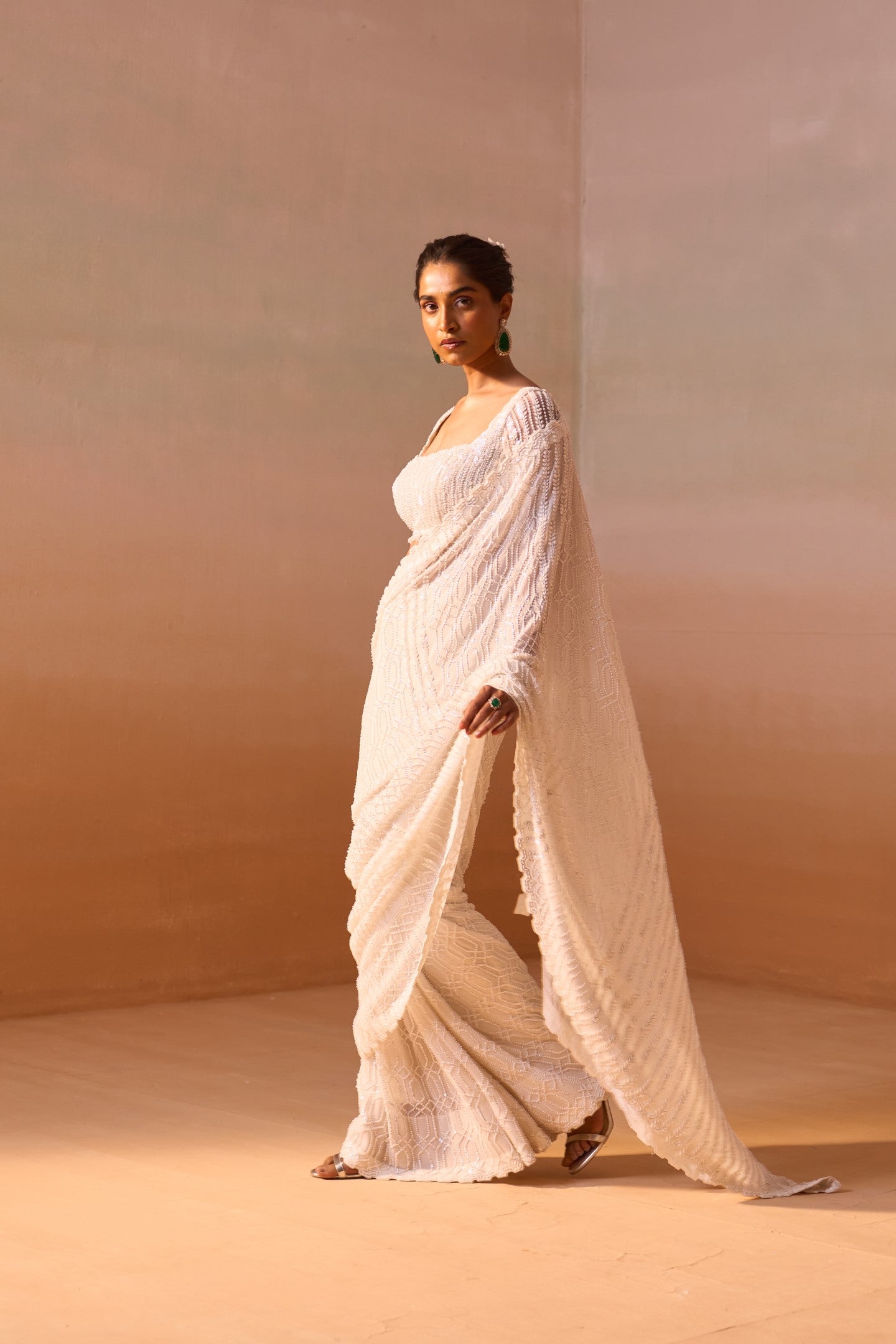 Off White Saree Set