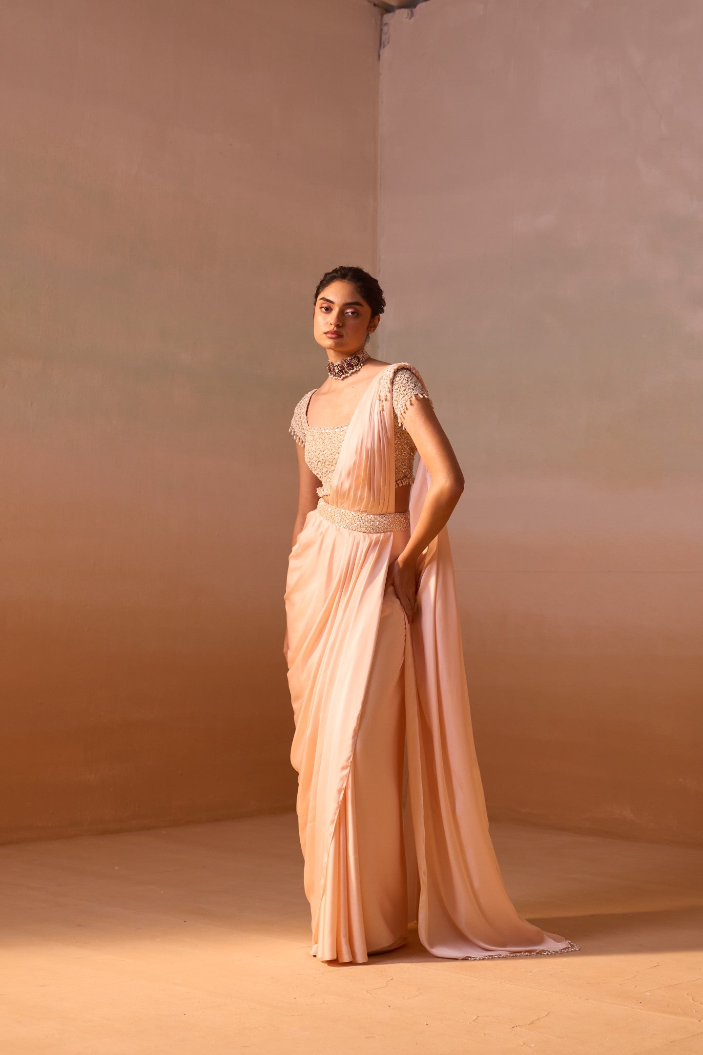 Peach Draped Saree