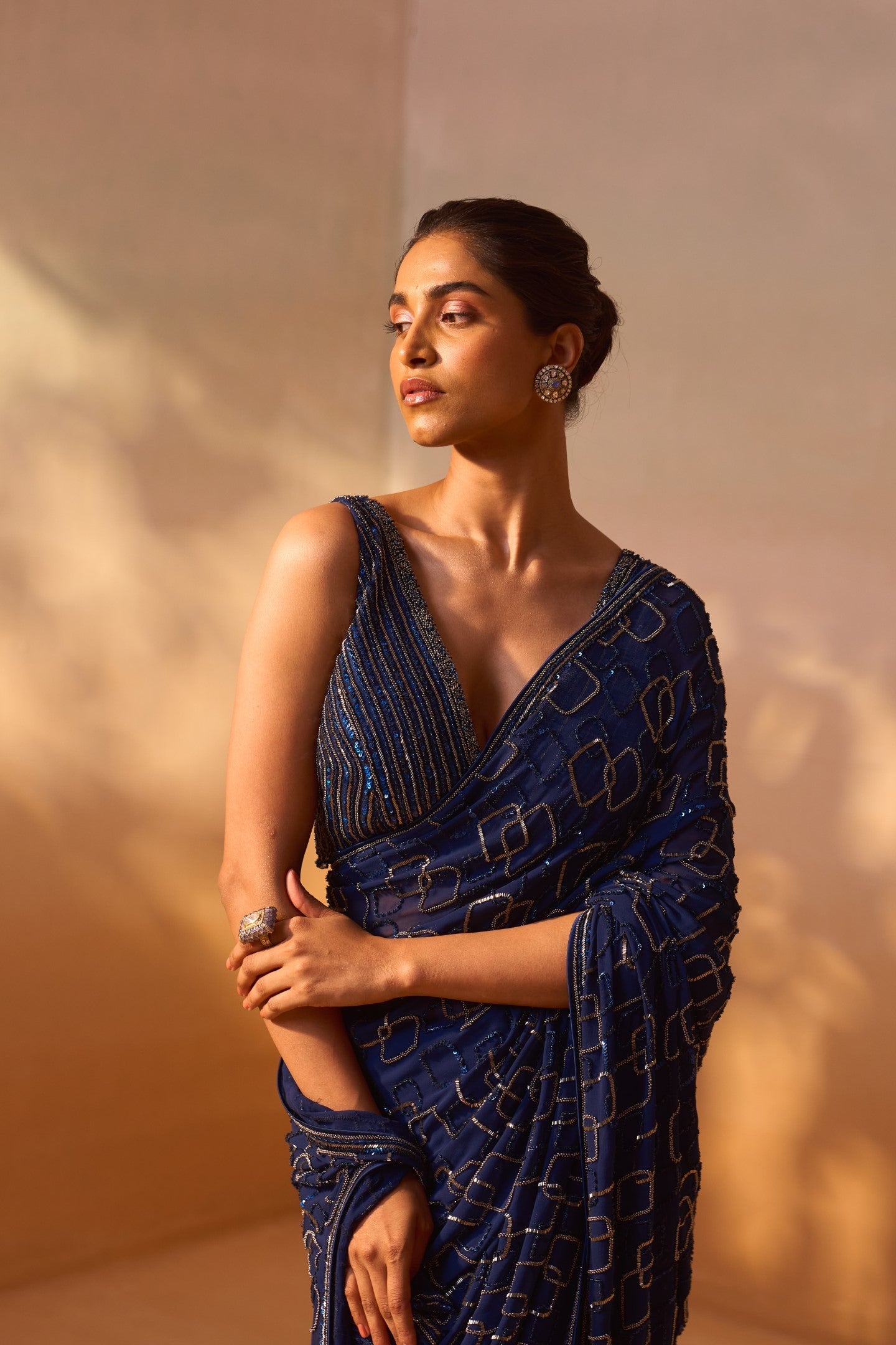 Navy Blue Geometric Saree