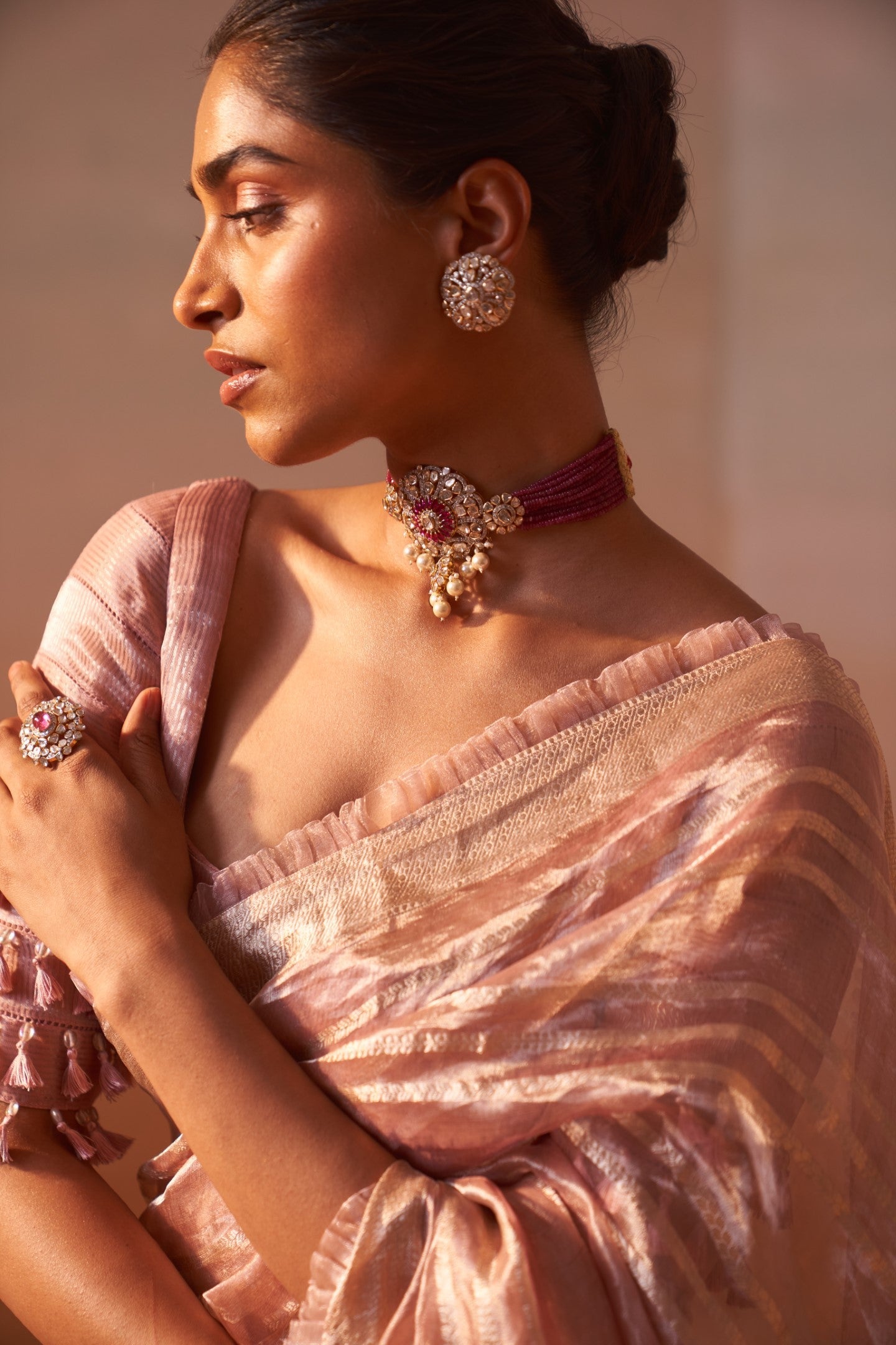 Rose Pink Organza Tissue Saree