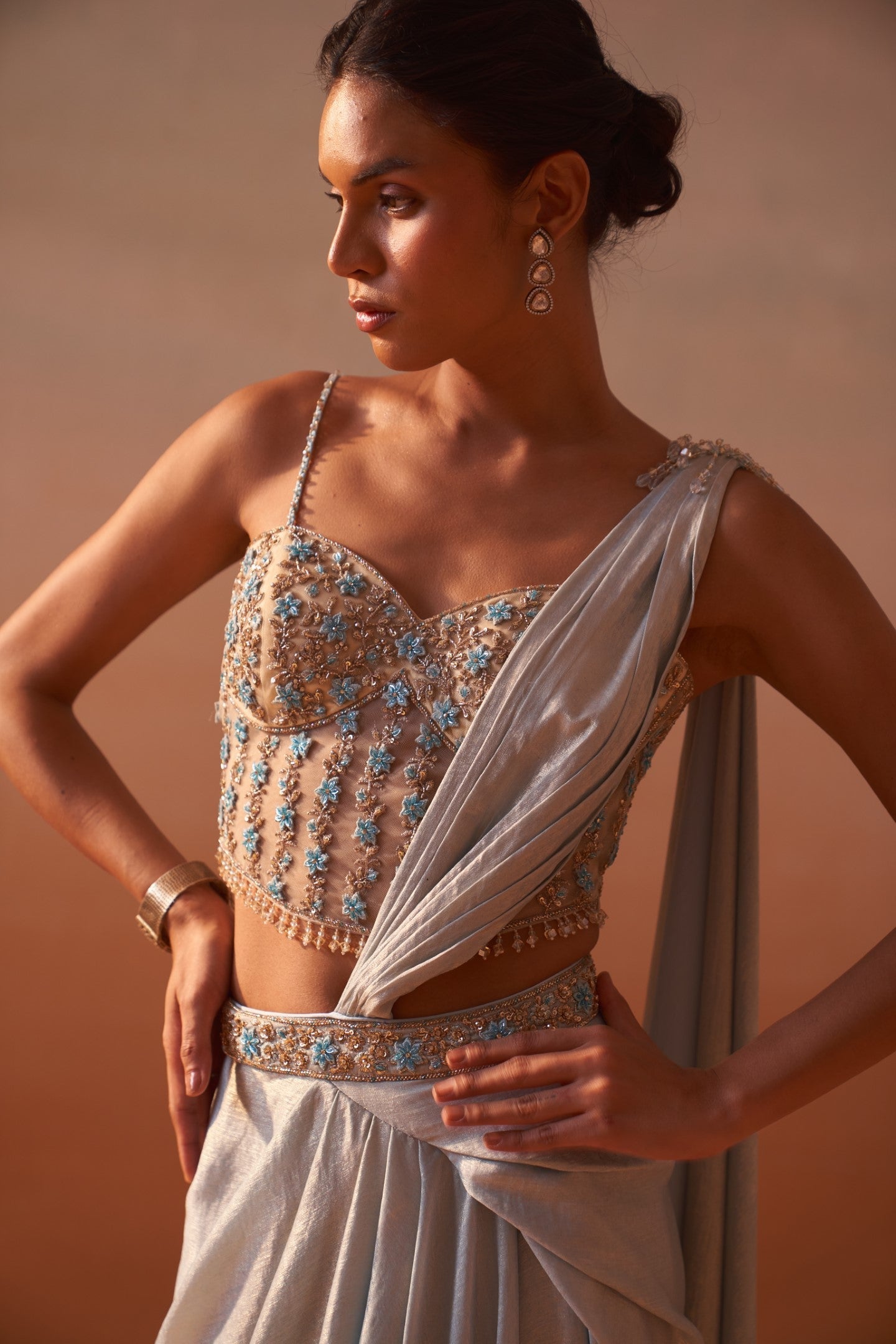 Powder Blue Draped Saree