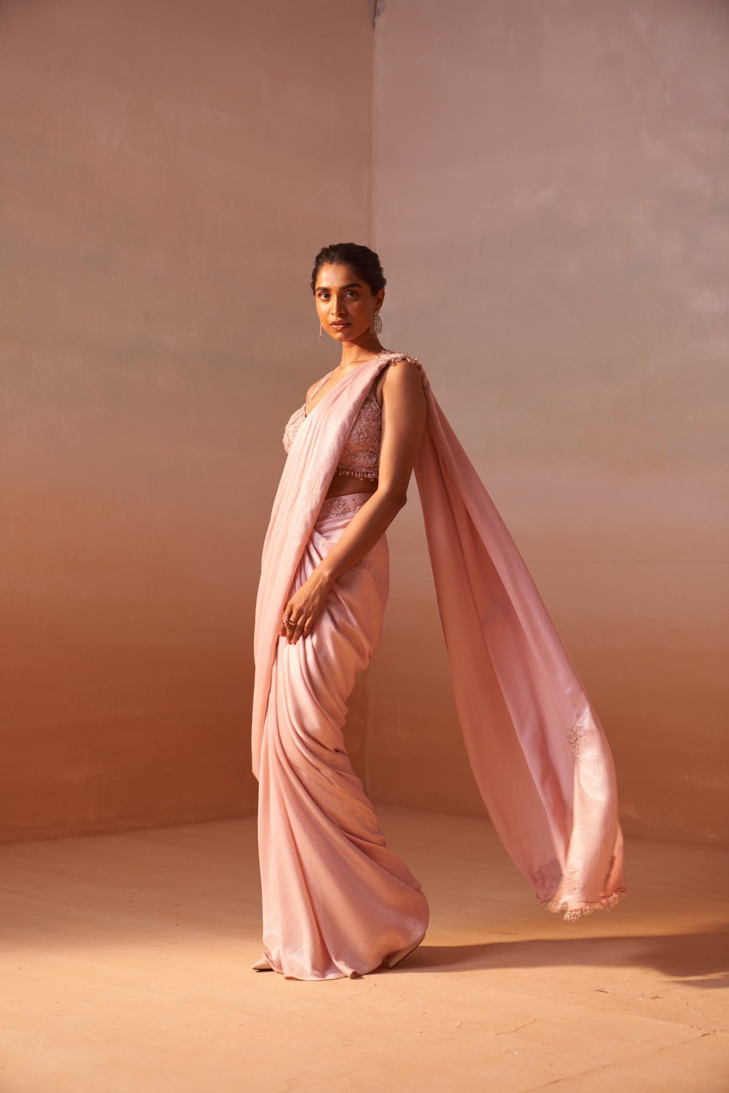 Rose Pink Draped Saree