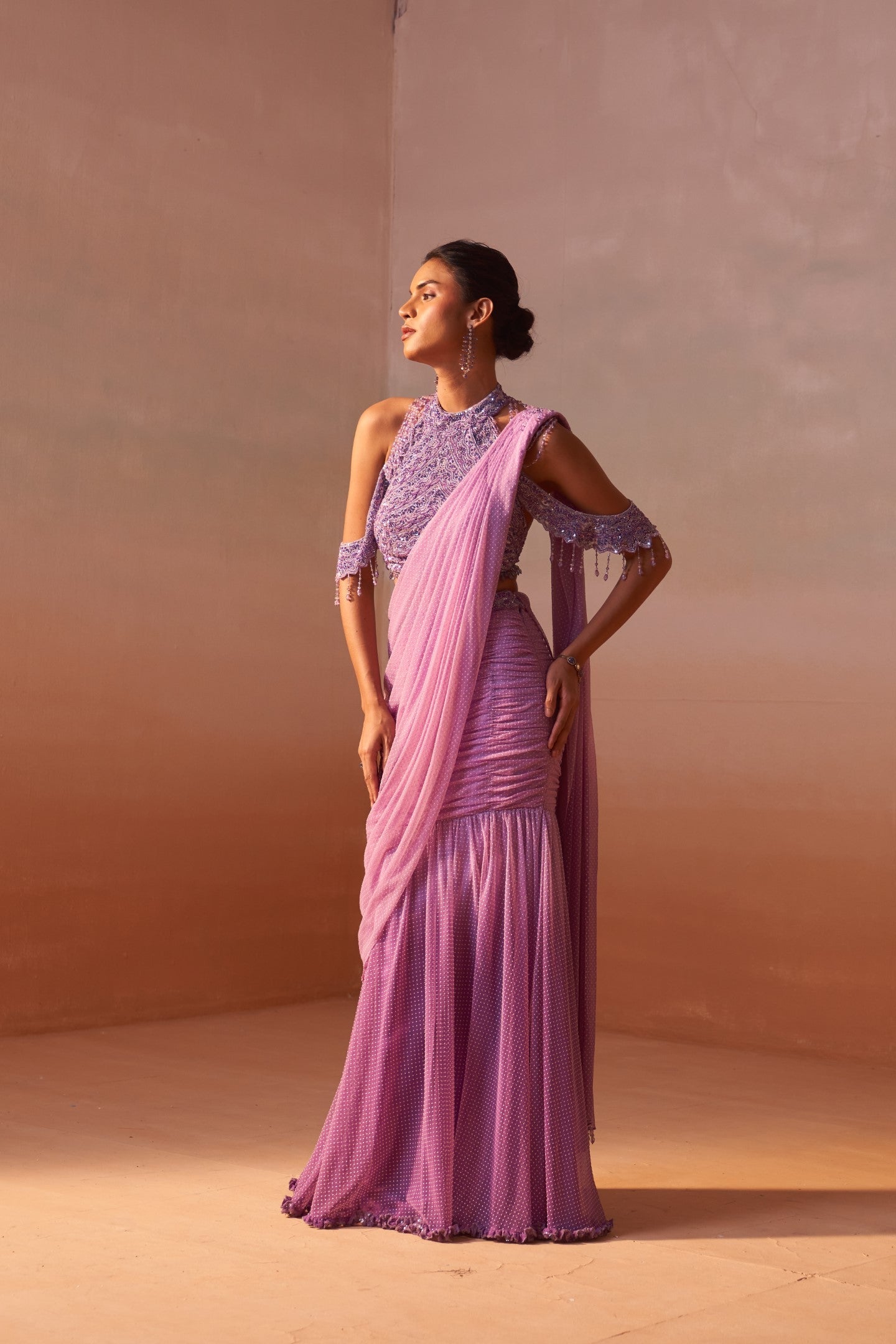 Lilac Fishtail Draped Saree