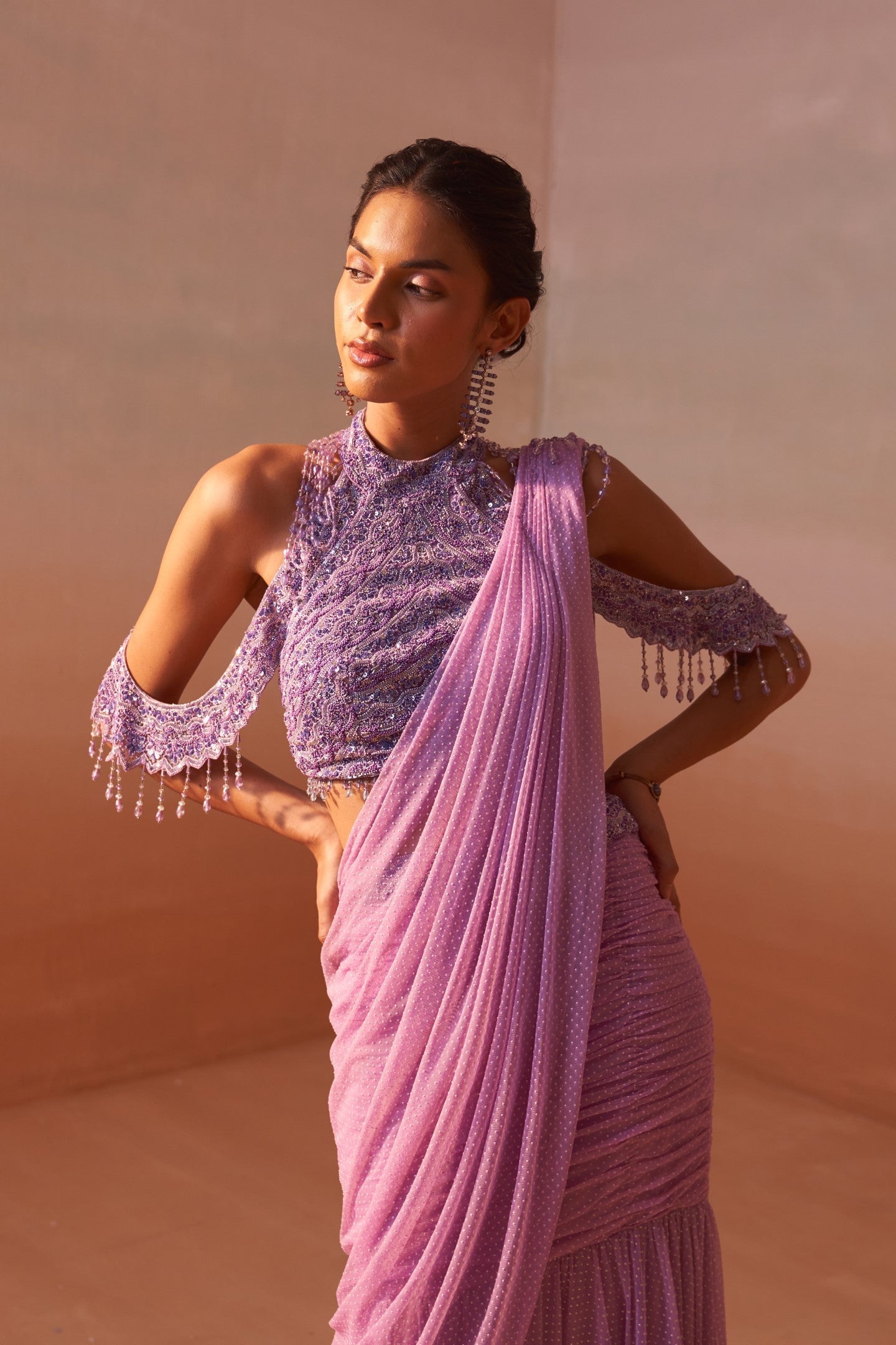 Lilac Fishtail Draped Saree