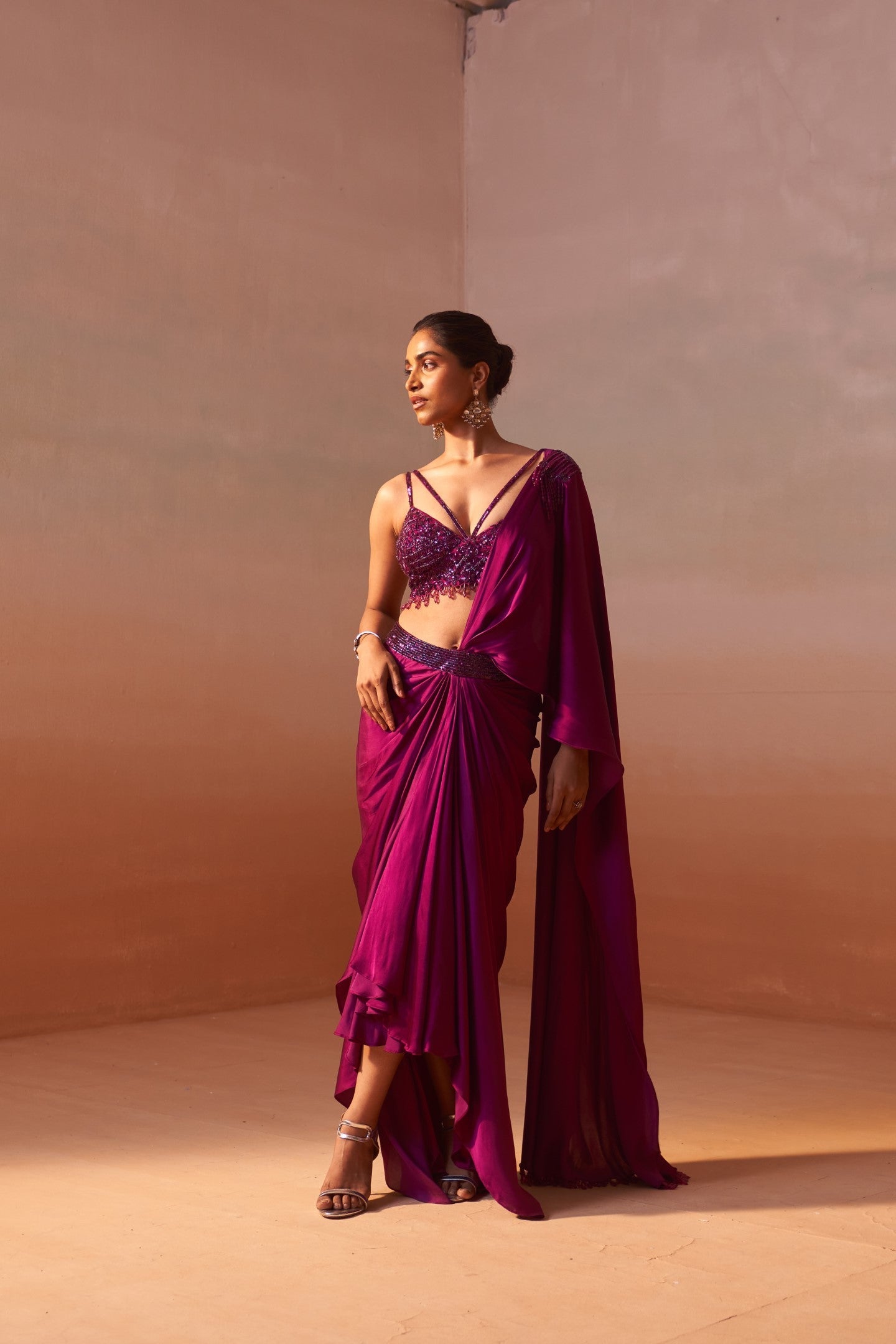 Purple Draped Saree