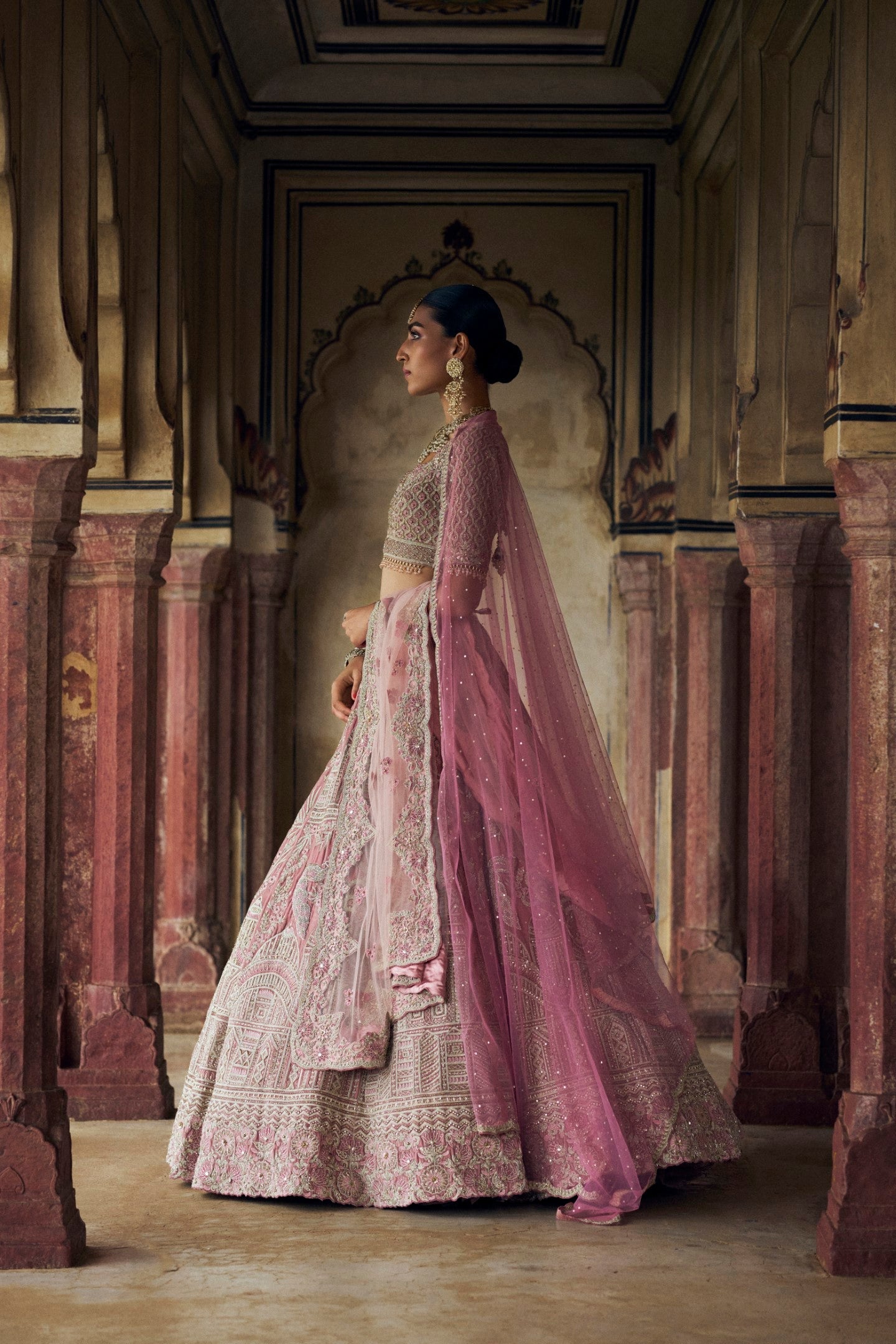 Blush Pink Velvet Lehenga Choli With Net Dupatta