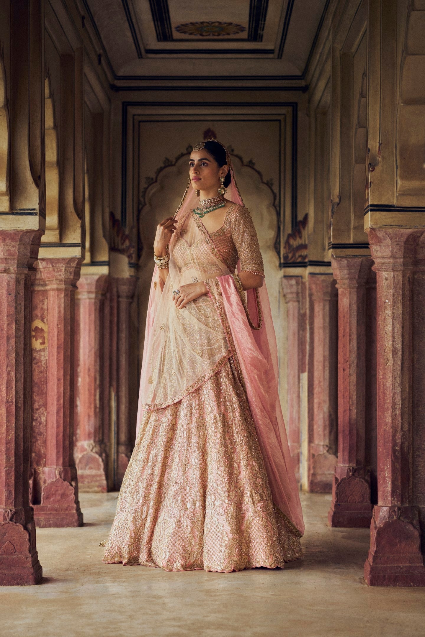 Peach Tulle Lehenga Choli And Dupatta