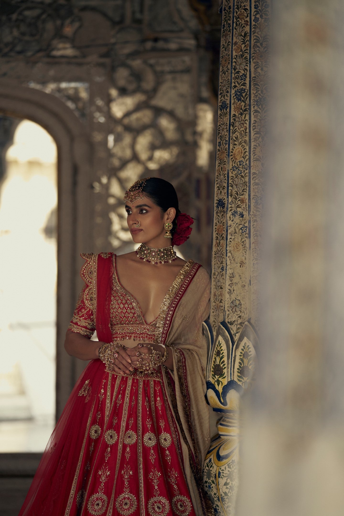 Red Raw Silk Lehenga Choli With Net Dupatta