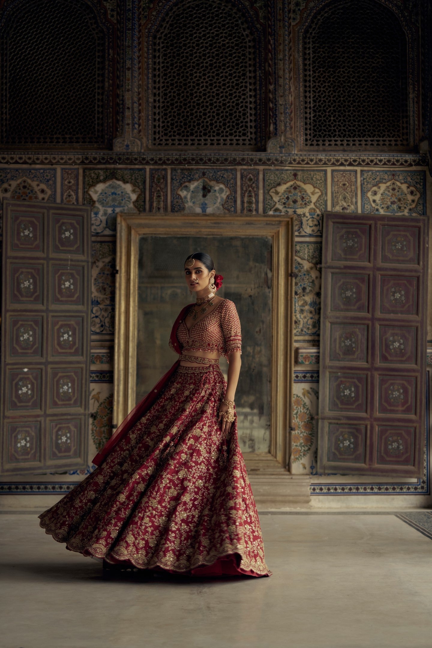 Deep Red Raw Silk Lehenga Choli With Net Dupatta