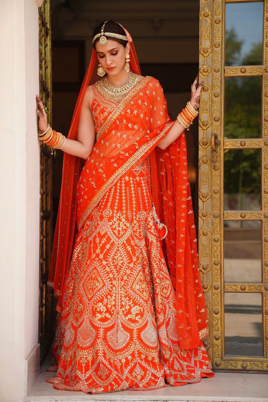 Kriti Sanon In Burnt Orange Gota Patti Lehenga Set