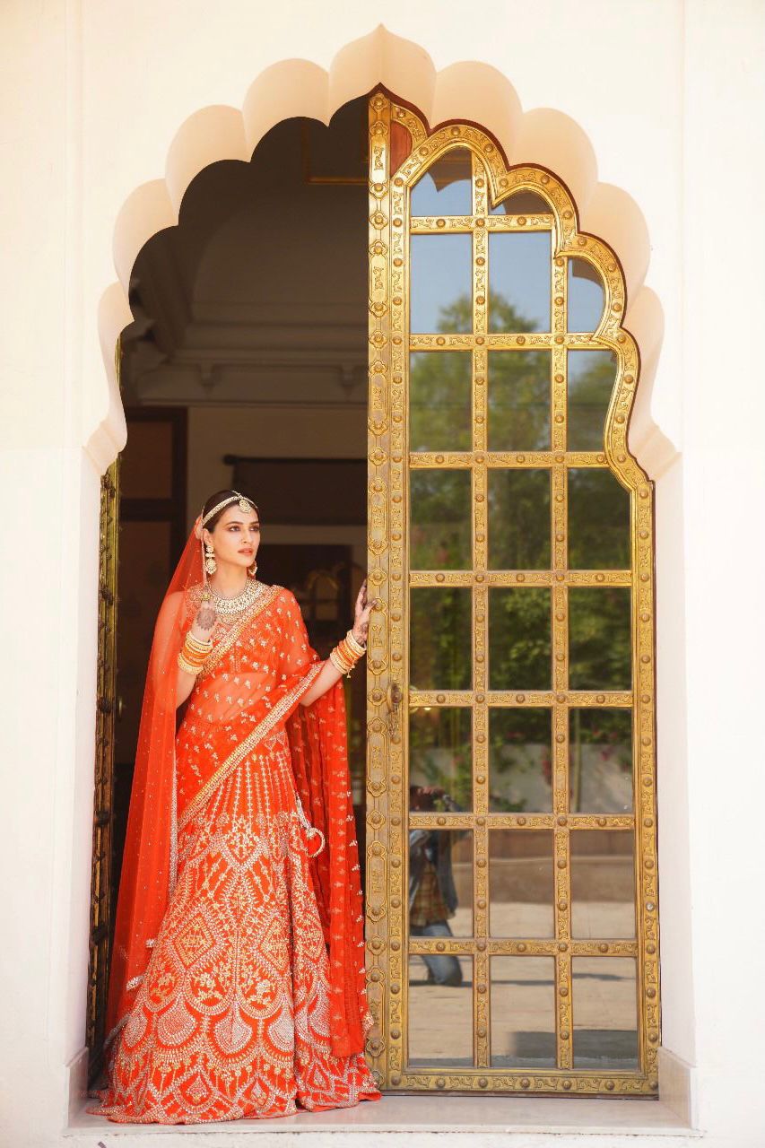 Kriti Sanon In Burnt Orange Gota Patti Lehenga Set