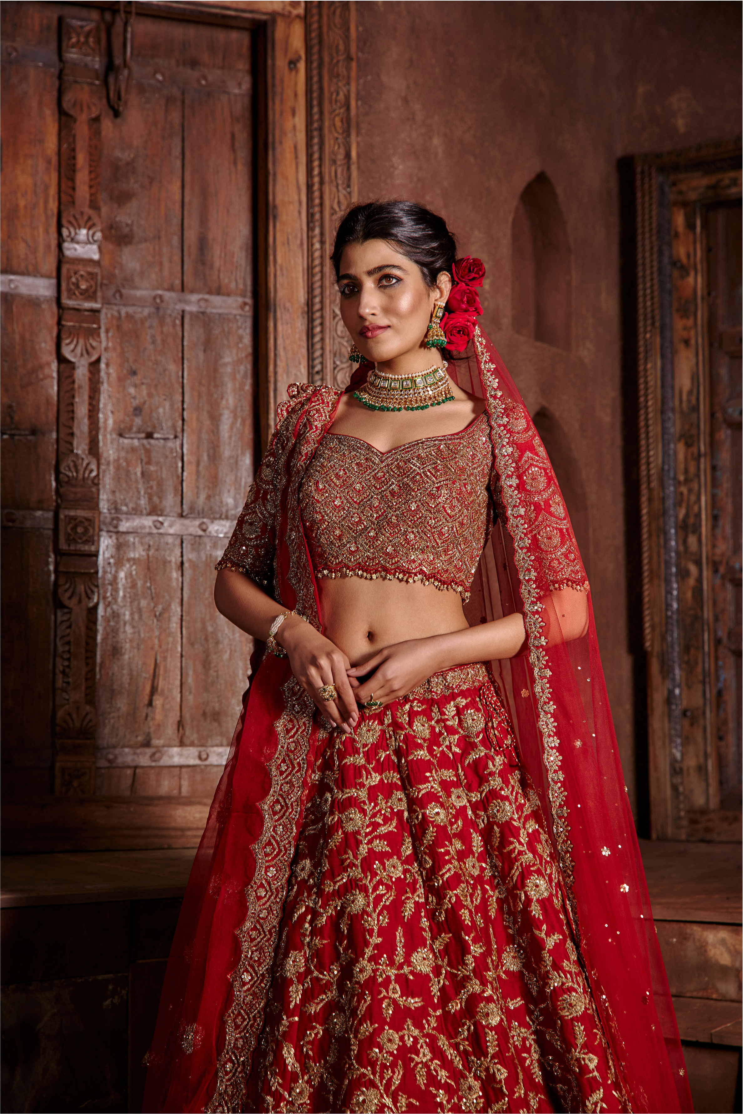 Red Raw Silk Lehenga Set