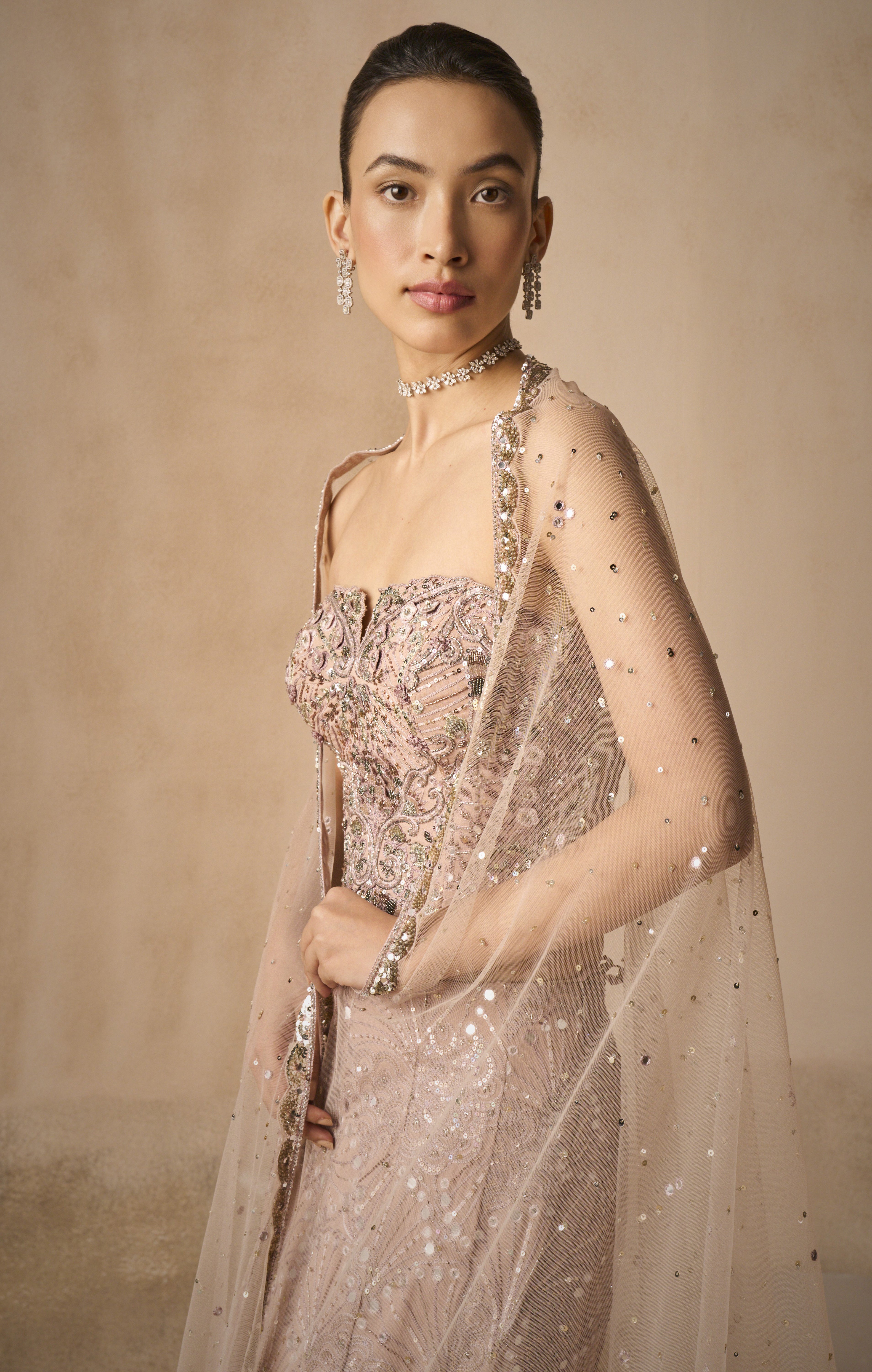 Mauve Pink Georgette Fit And Flare Lehenga Set