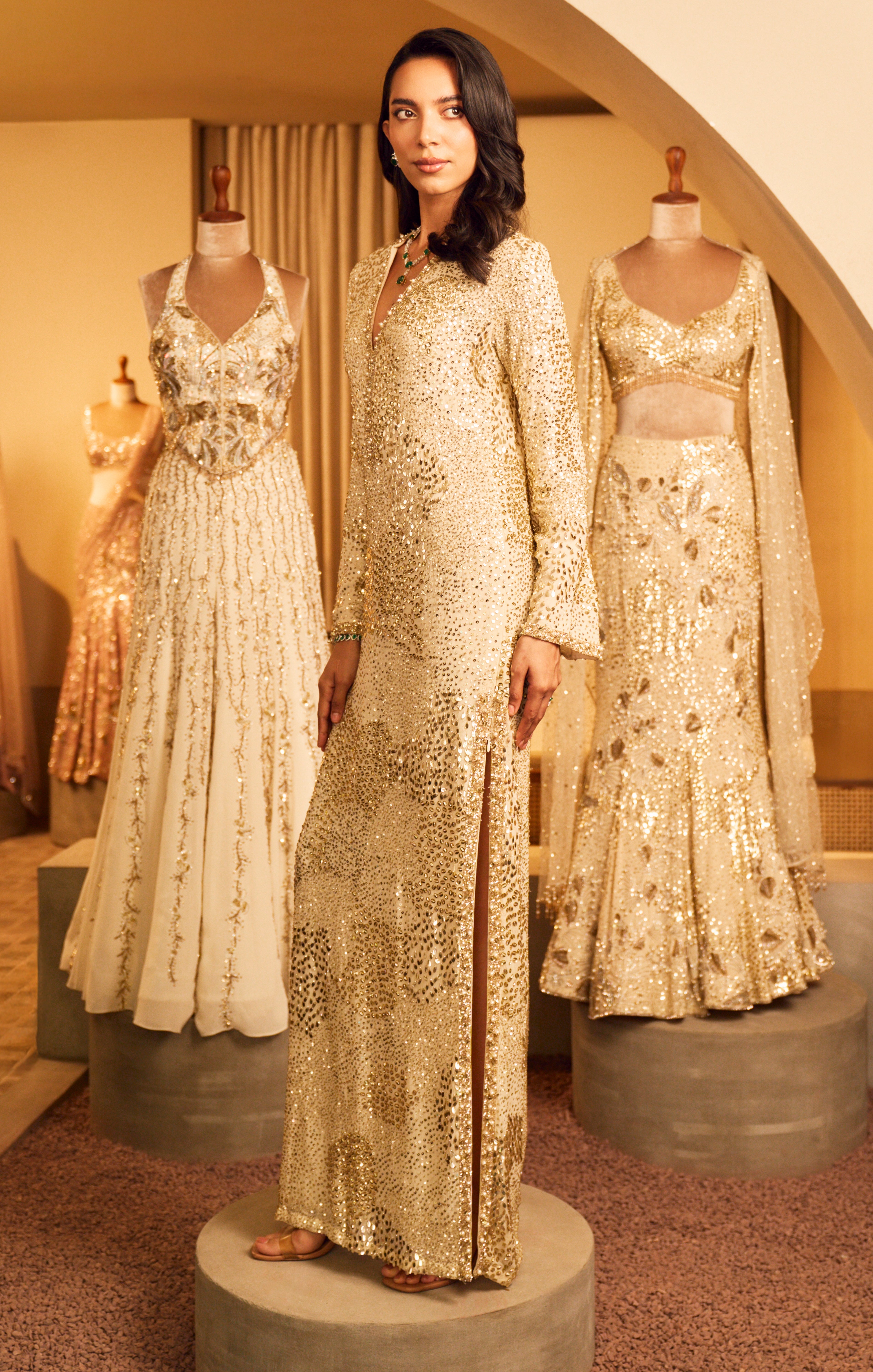 Ivory Crepe Sparkle Kaftaan
