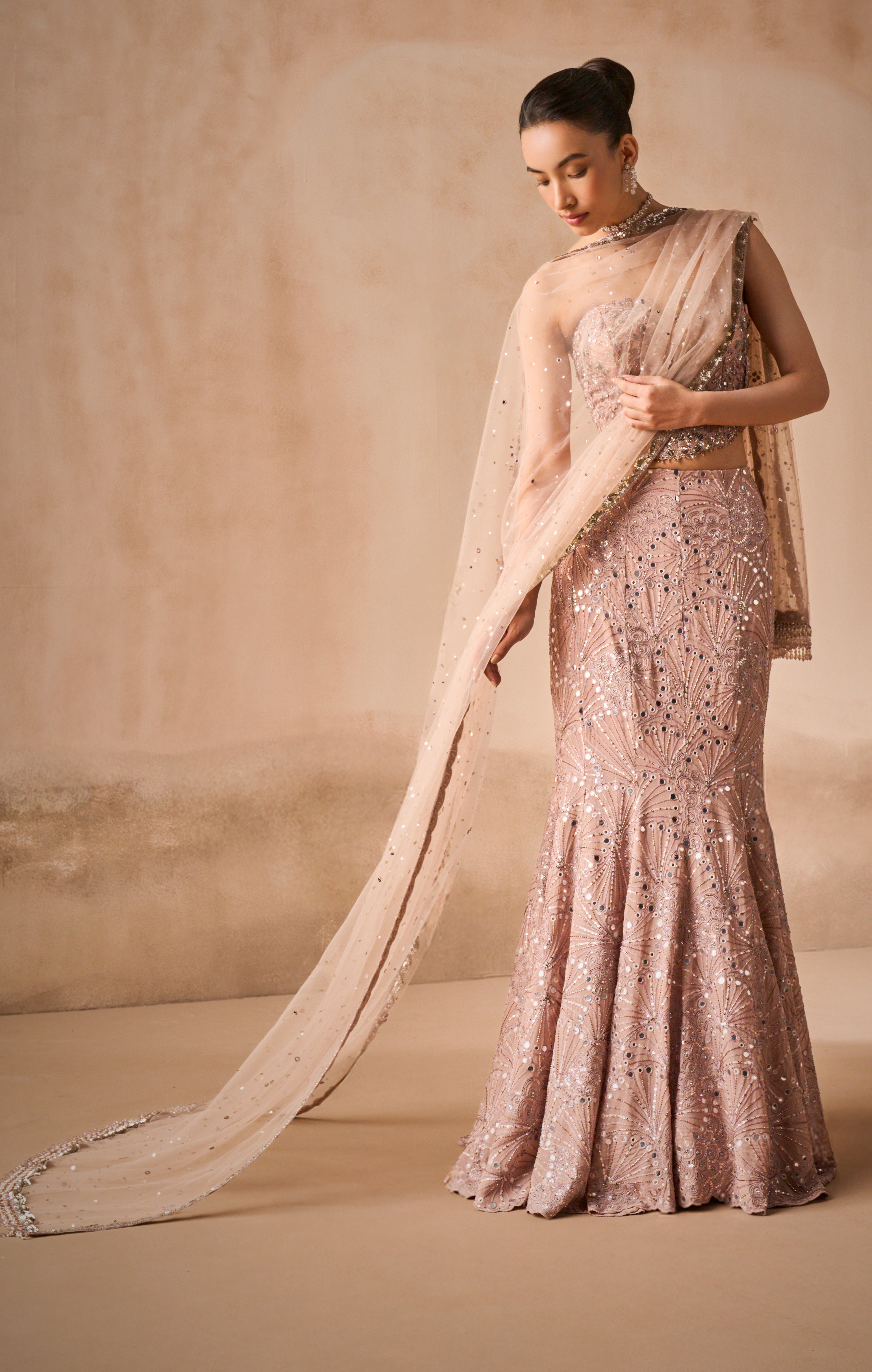 Mauve Pink Georgette Fit And Flare Lehenga Set