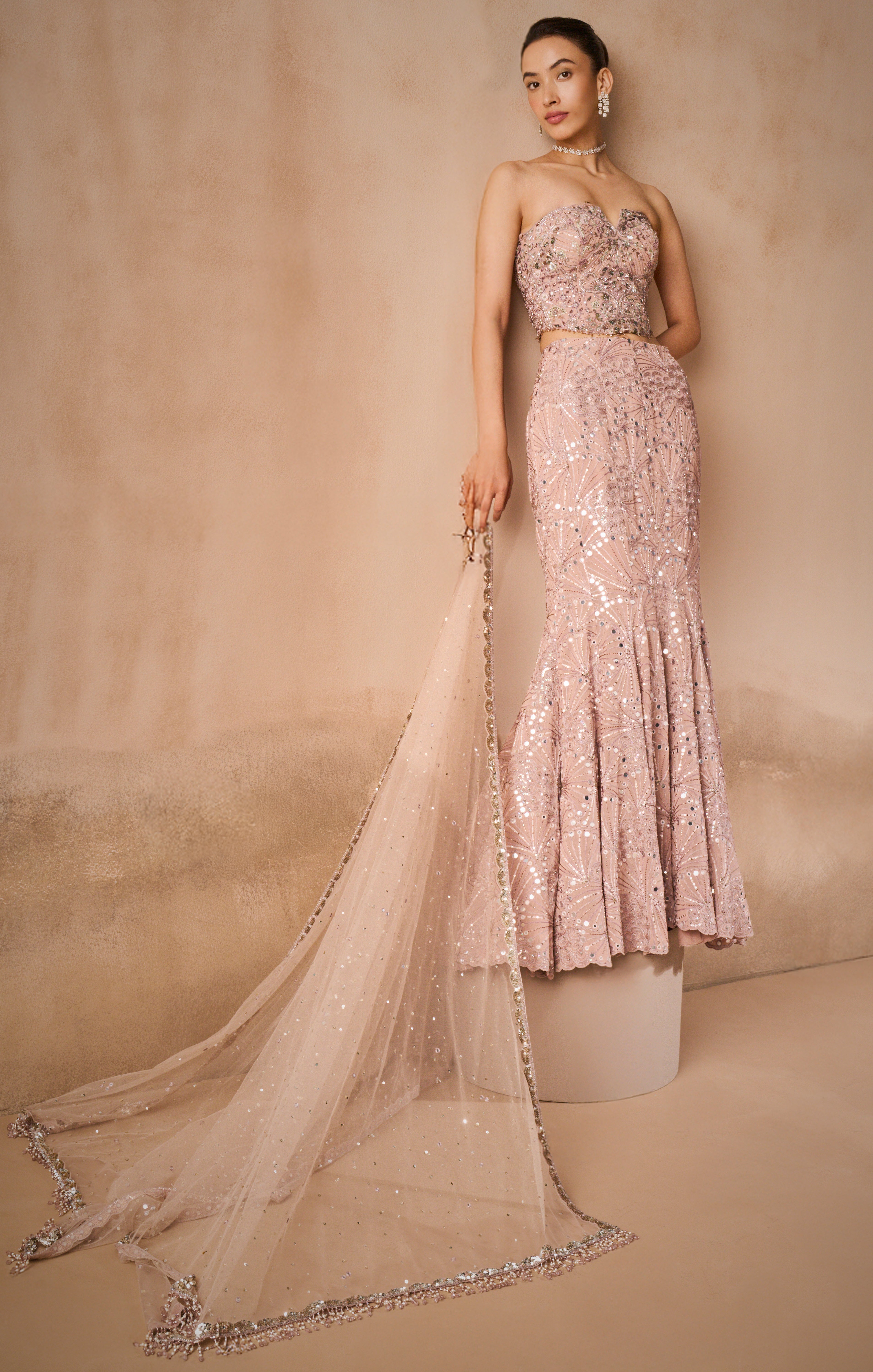Mauve Pink Georgette Fit And Flare Lehenga Set