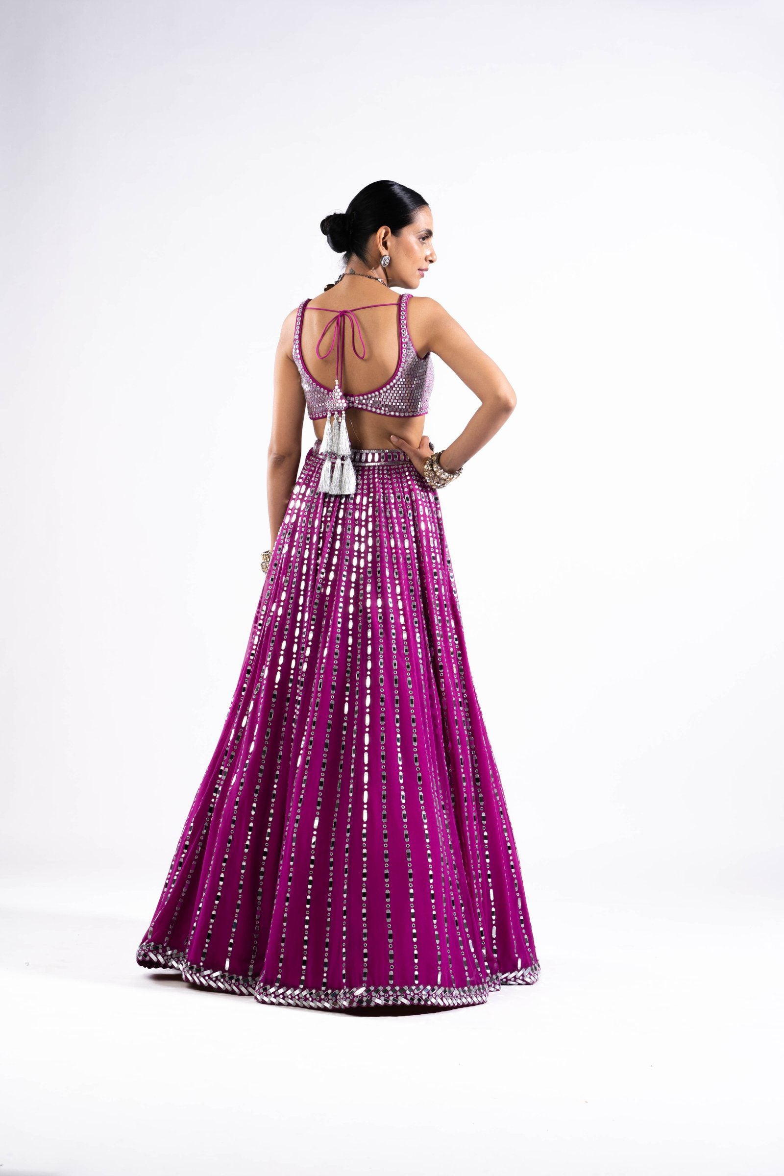 Vvani Vats,VASS LH 2342,Pop Wine Linear Drop Lehenga With Metallic Blouse