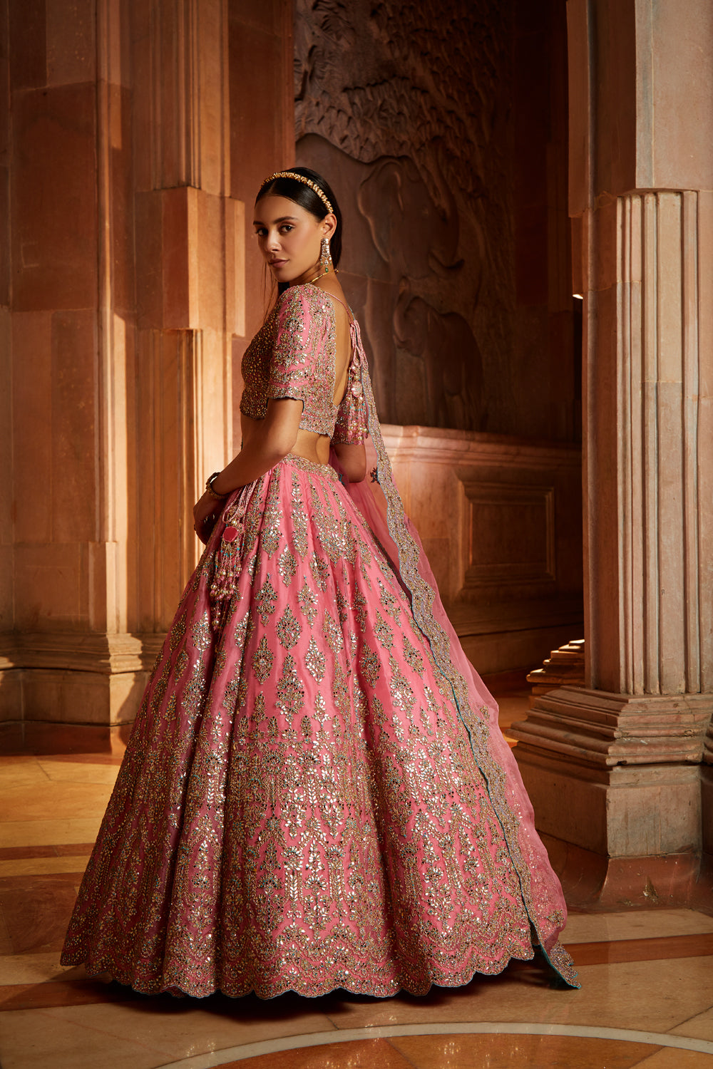 Rose Pink Organza Lehenga Choli Dupatta Set