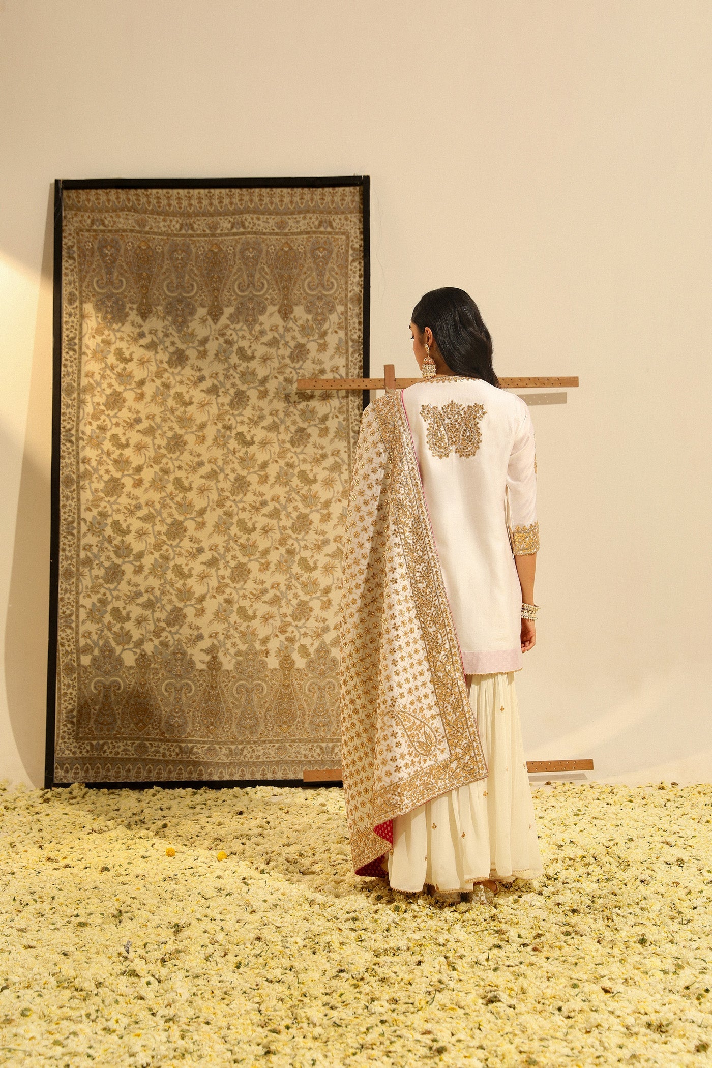 Siraj - Daisy Ivory Hand Embroidered Kurta With Garara And Odhni