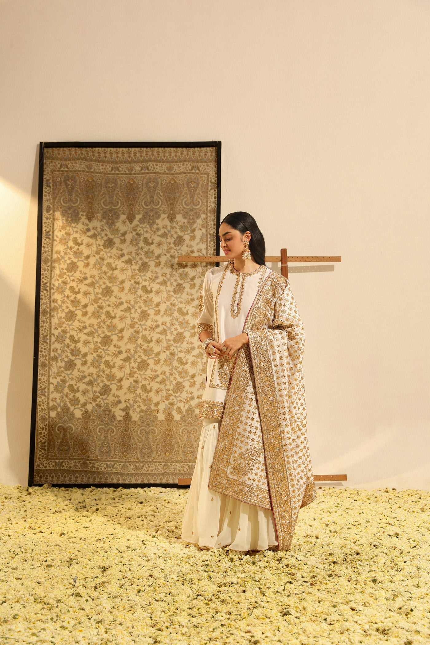 Siraj - Daisy Ivory Hand Embroidered Kurta With Garara And Odhni
