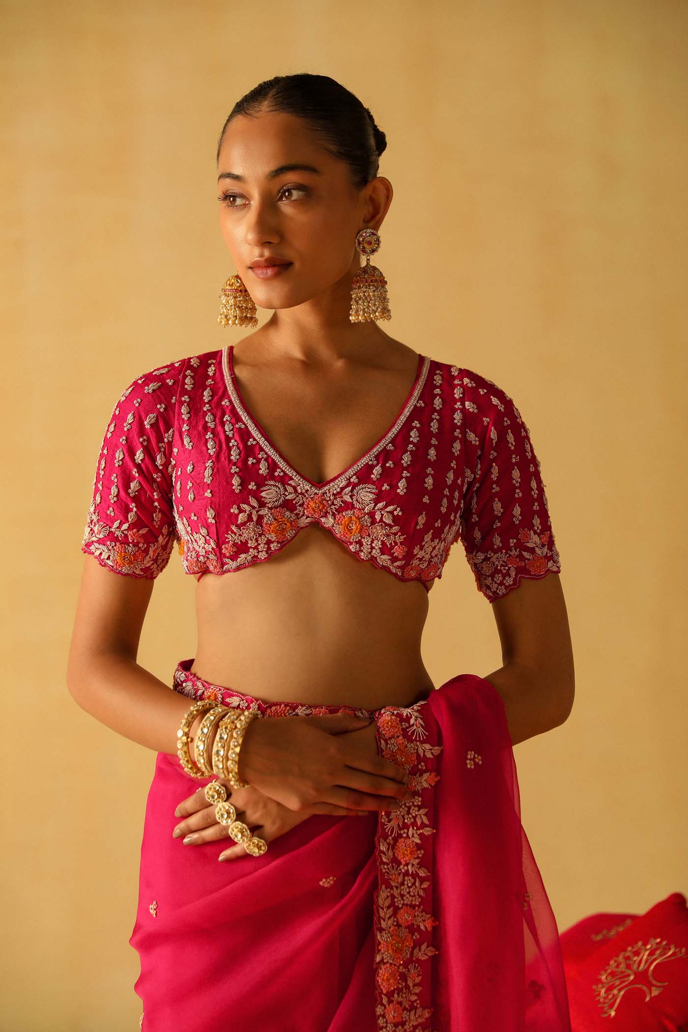 Afsa - Rani Hotpink Saree Set