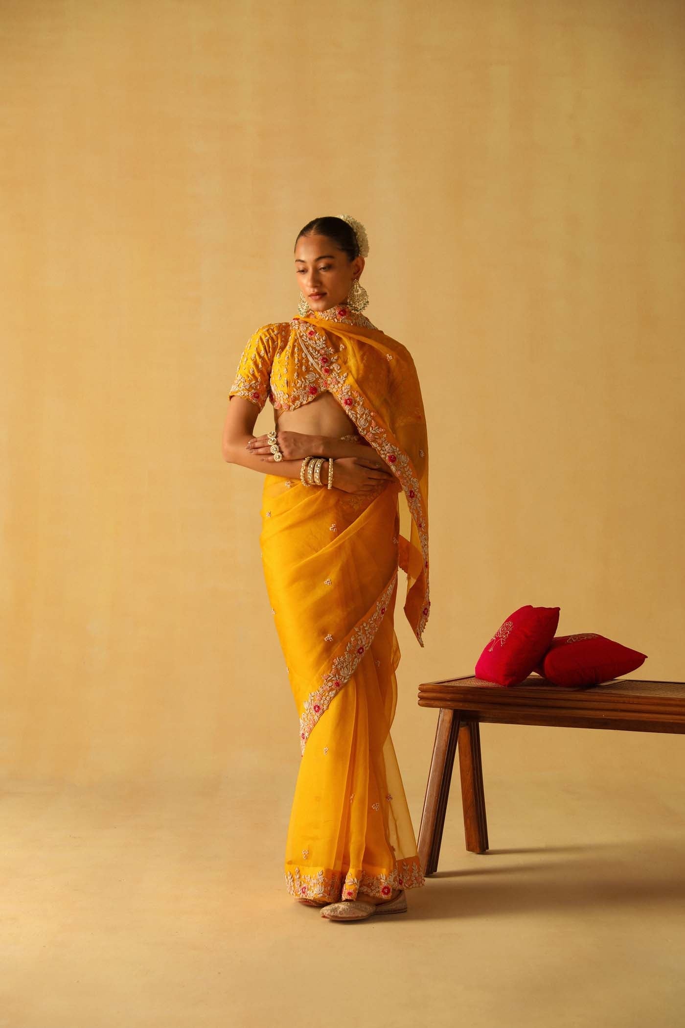 Afsa - Heirloom Mustard Saree Set