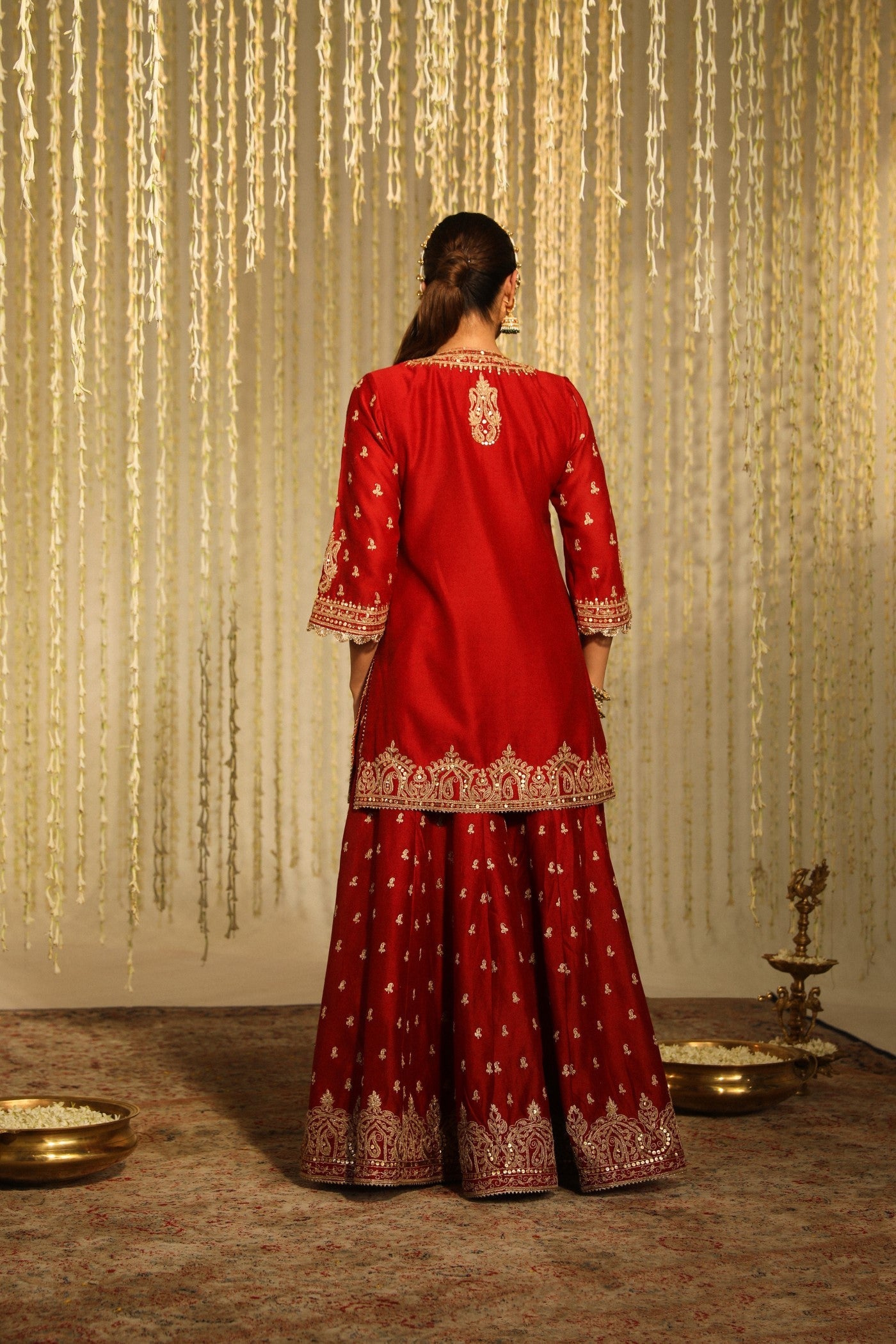 Mishika - Deep Red Kurta With Sharara And Dupatta