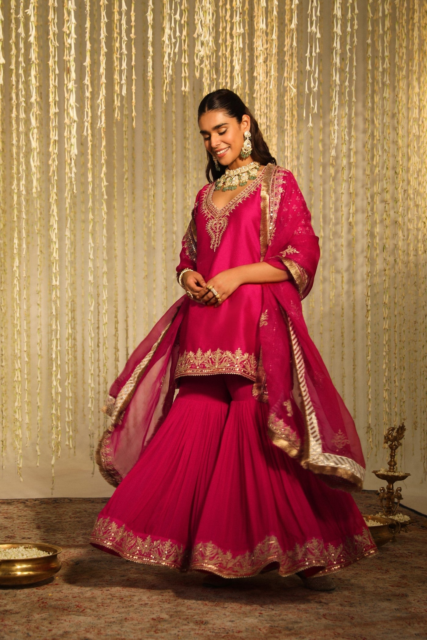 Kulvir Kaur In Aaira - Rani Hotpink Short Kurta With Garara And Dupatta