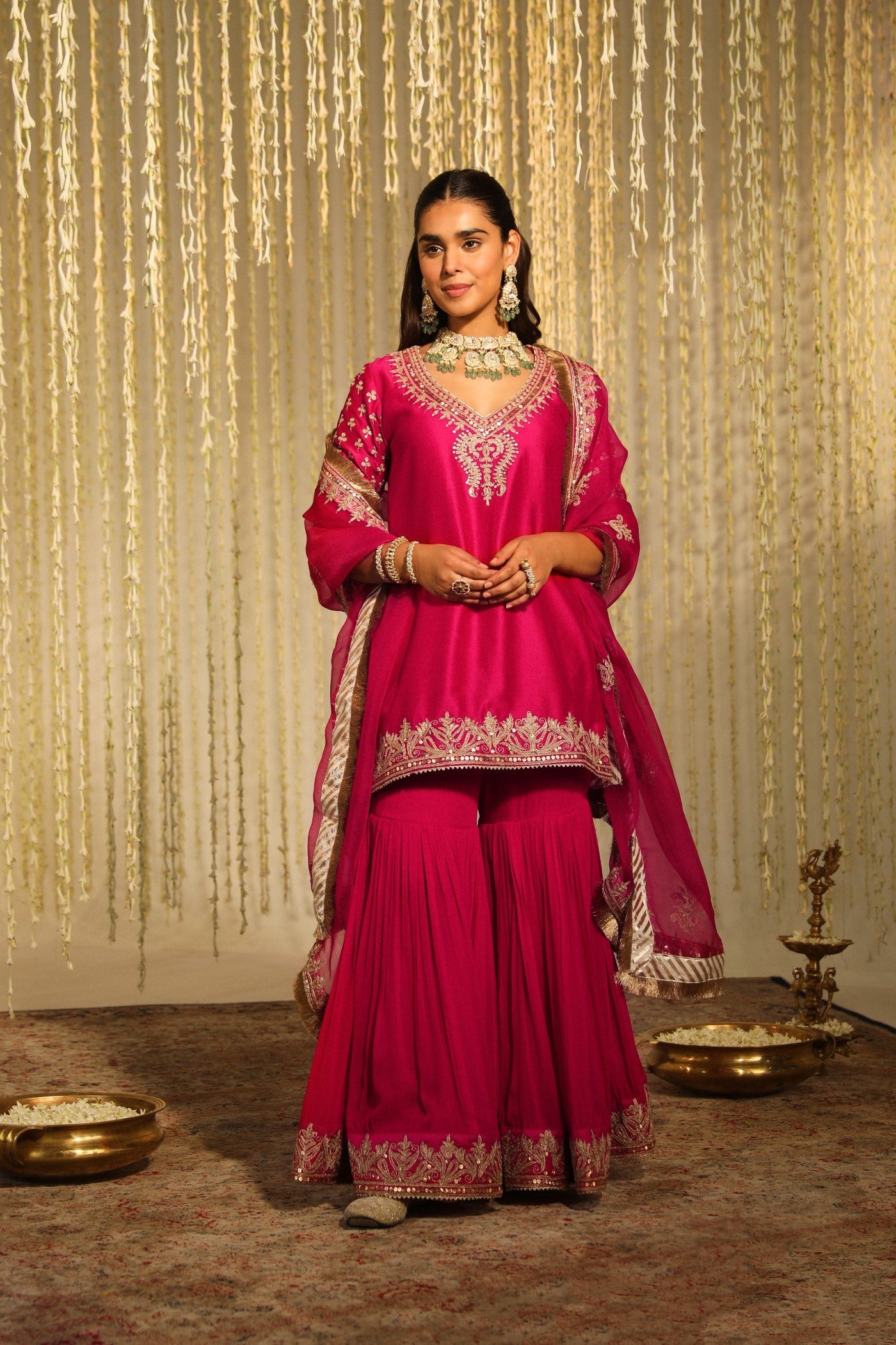 Kulvir Kaur In Aaira - Rani Hotpink Short Kurta With Garara And Dupatta