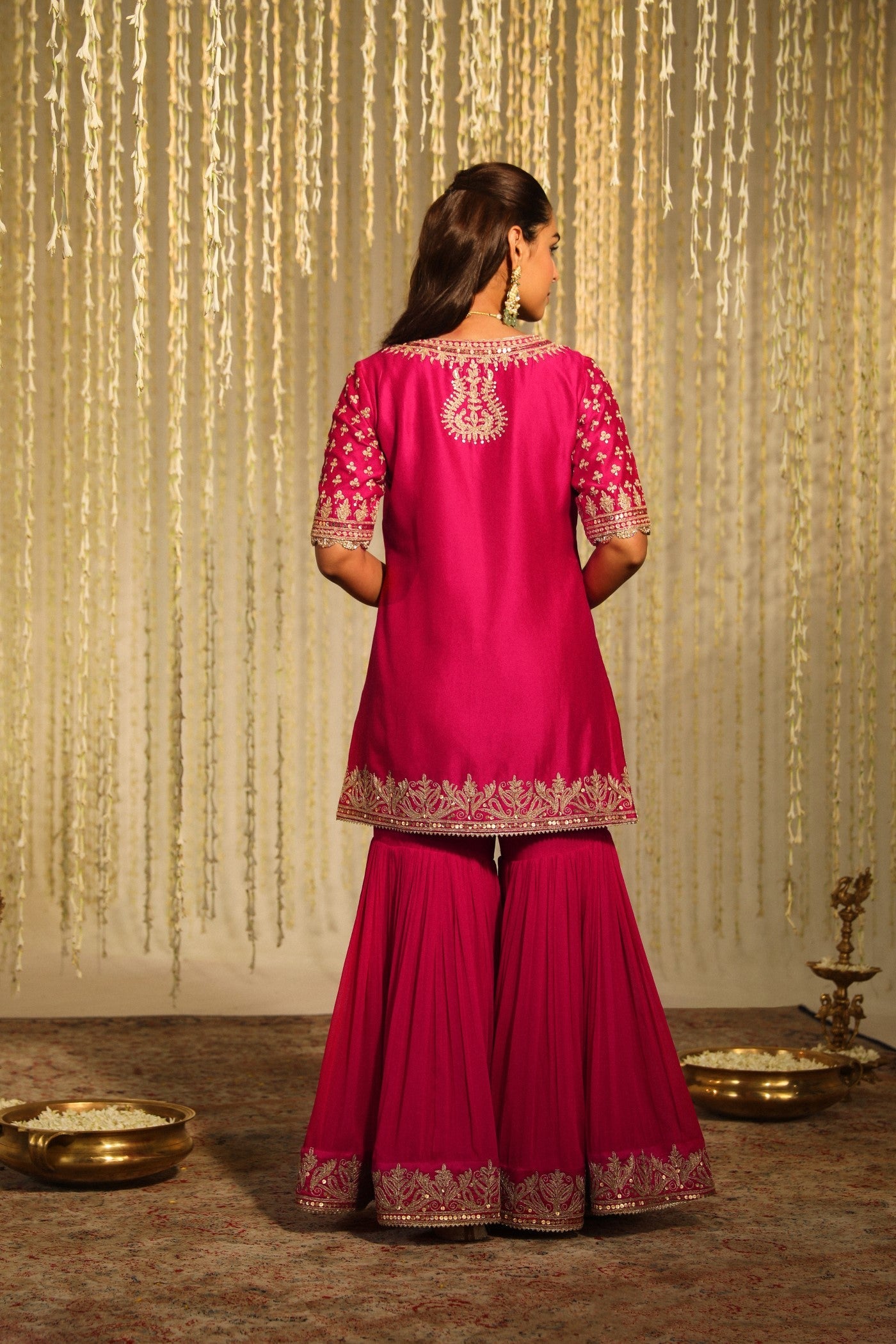 Aaira - Rani Hotpink Short Kurta With Garara And Dupatta