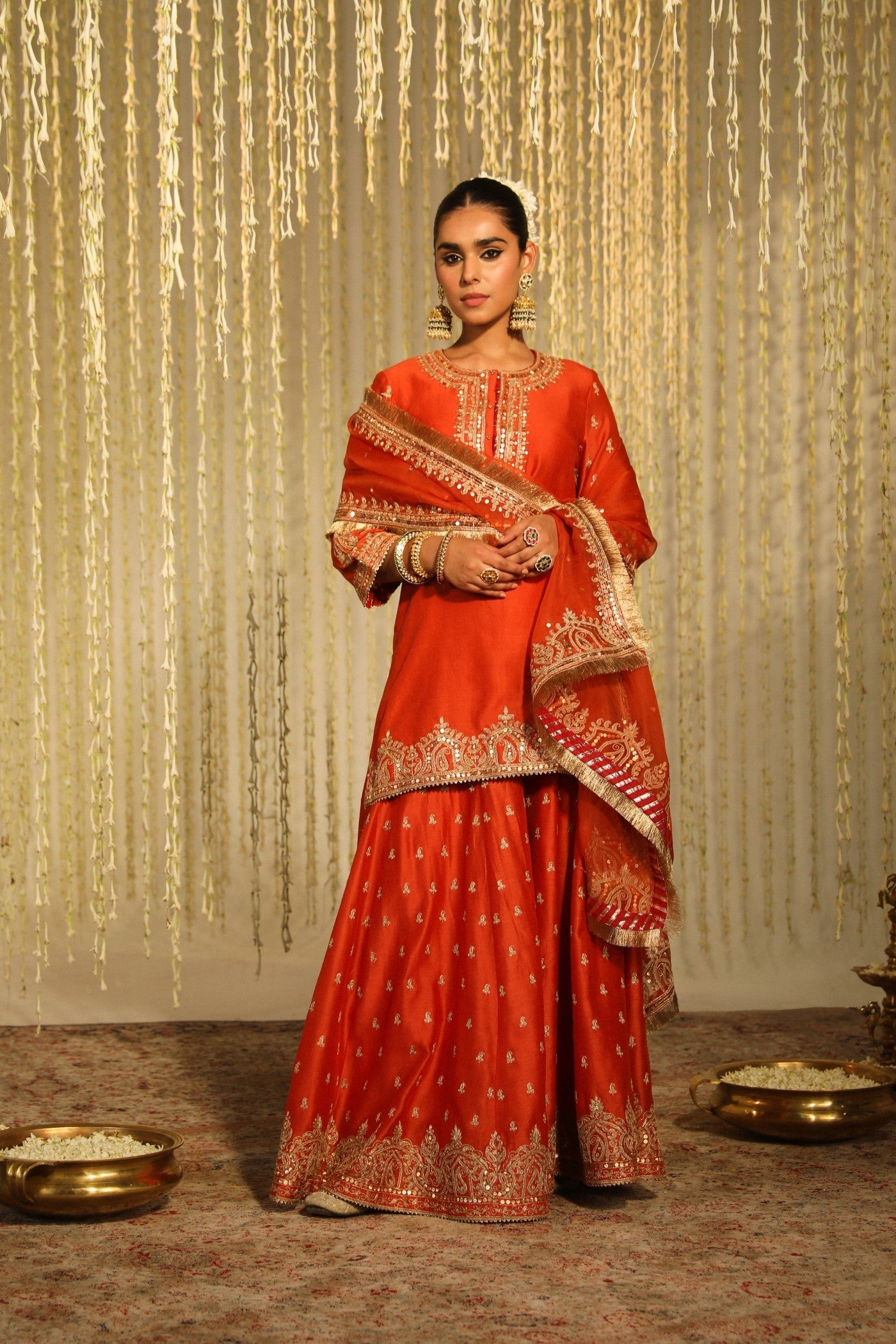 Tarini Bhatia In Mishika - Burnt Orange Kurta With Sharara And Dupatta