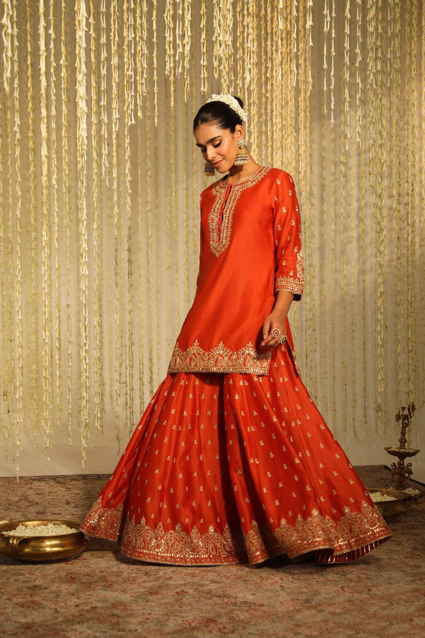 Devika Vinayek In Mishika - Burnt Orange Kurta With Sharara And Dupatta