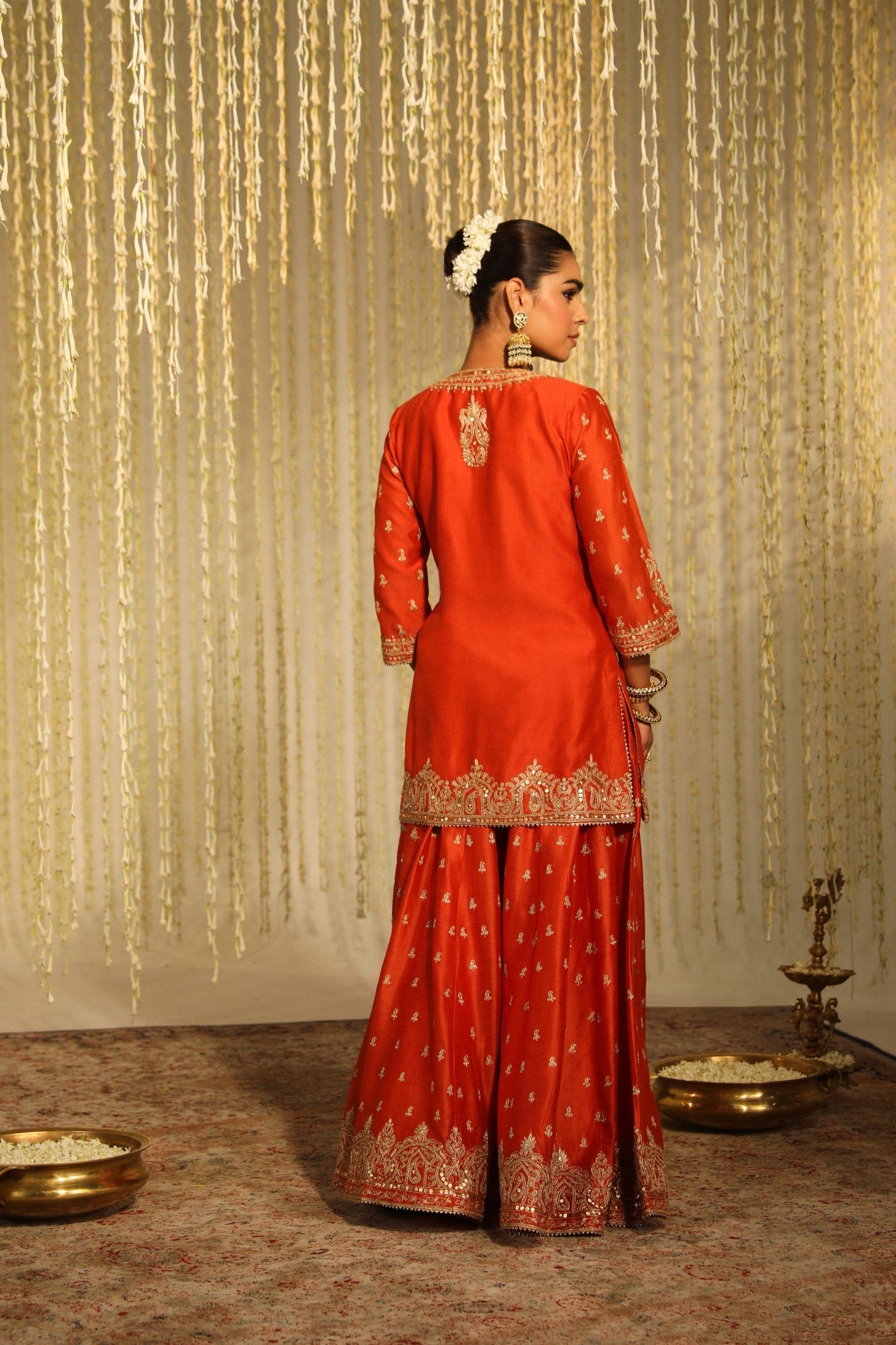 Devika Vinayek In Mishika - Burnt Orange Kurta With Sharara And Dupatta
