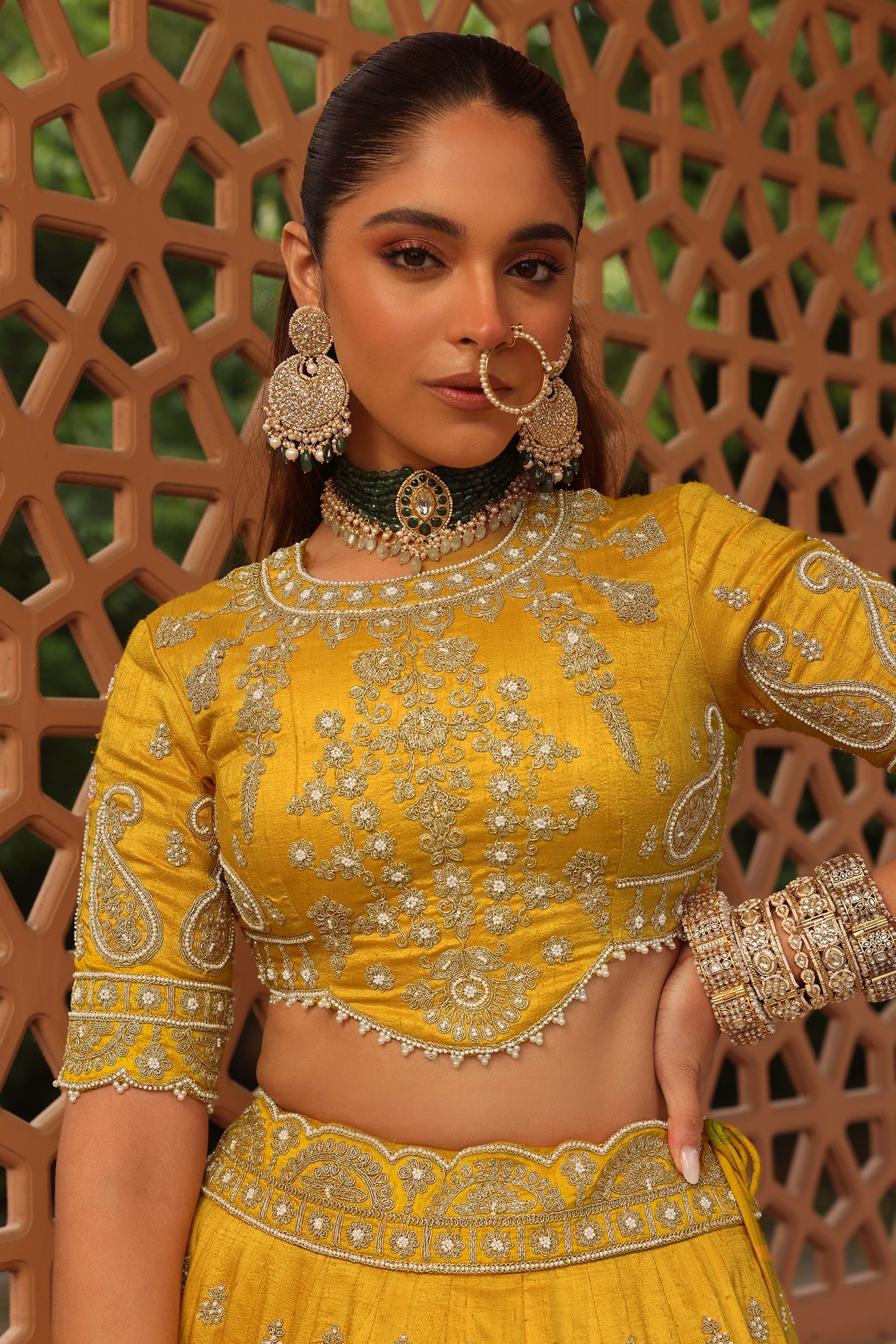 Uzma - Heirloom Mustard Lehenga With Blouse And Dupatta