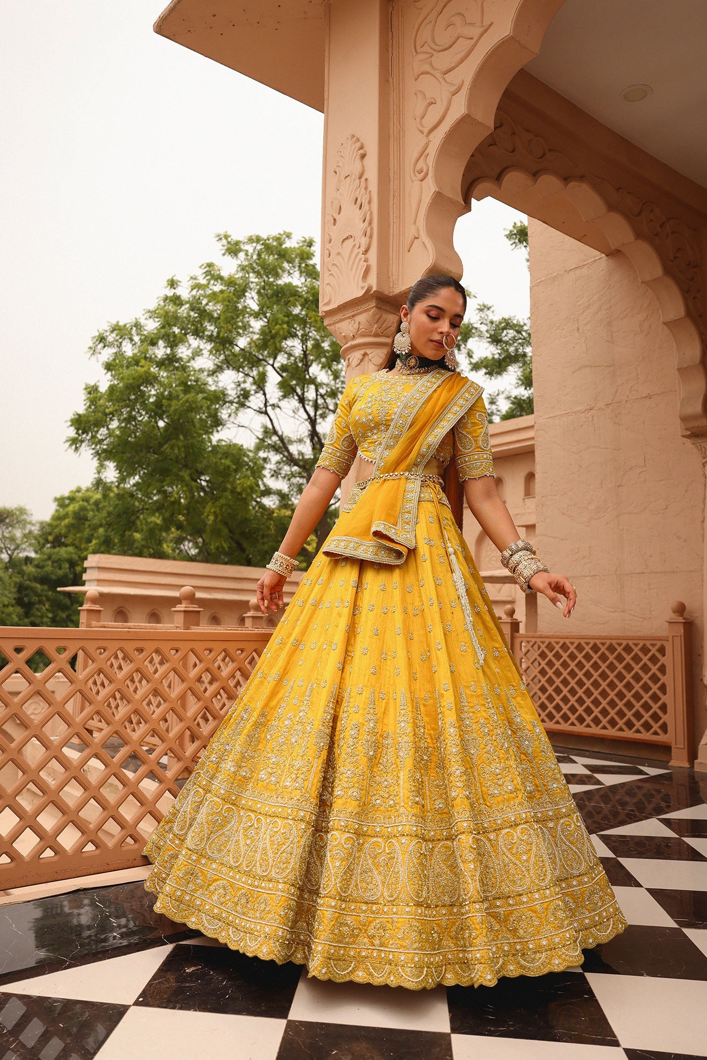 Uzma - Heirloom Mustard Lehenga With Blouse And Dupatta
