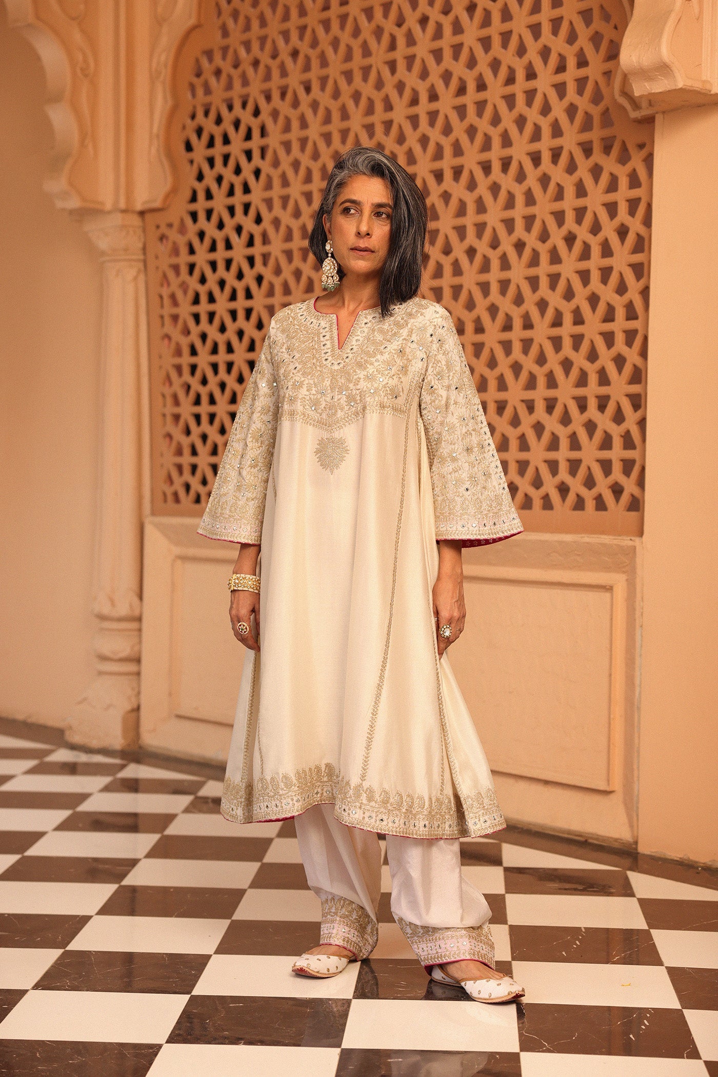 Aiman - Daisy Ivory Short Knee Length Choga With Salwar And Odhni