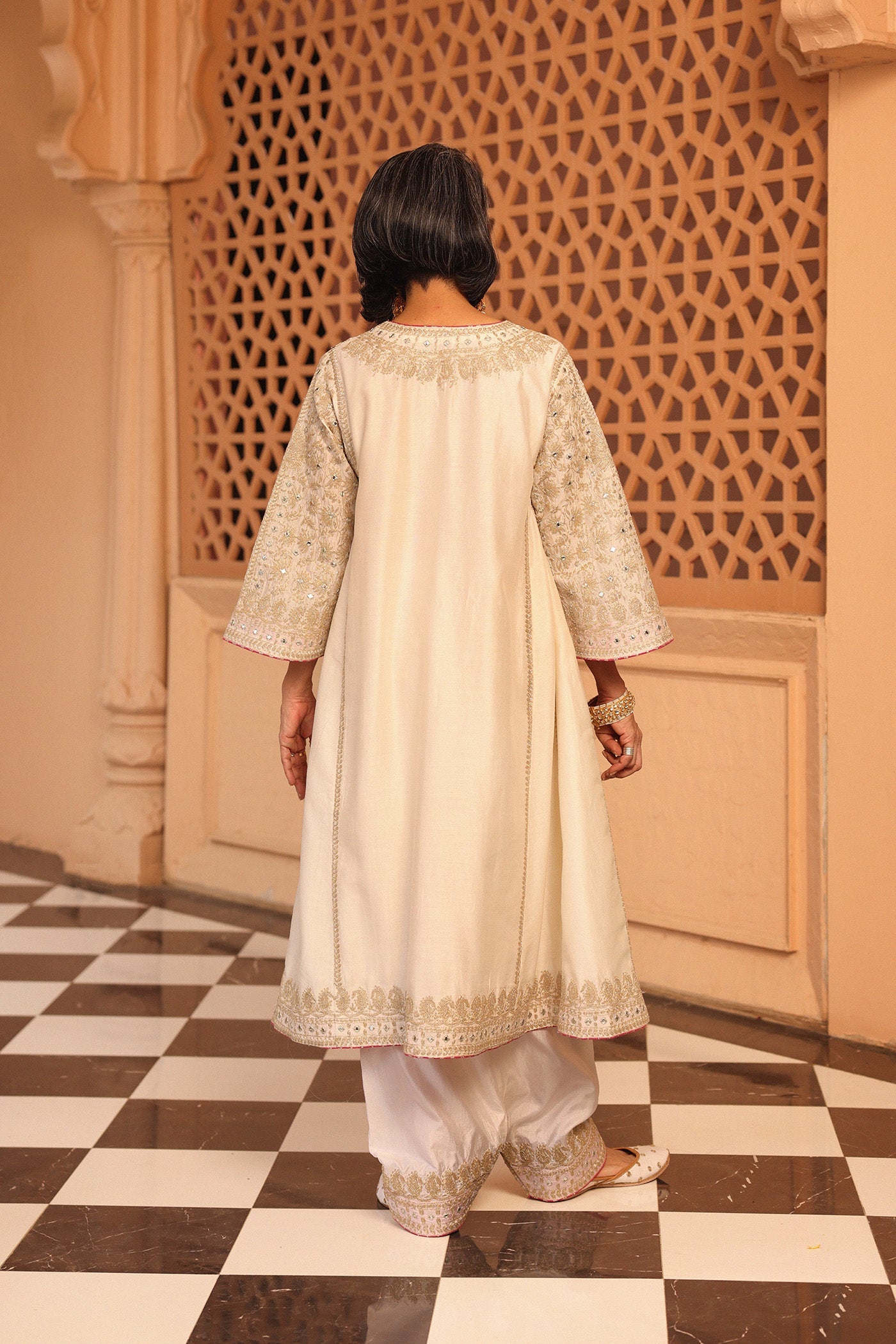Aiman - Daisy Ivory Short Knee Length Choga With Salwar And Odhni