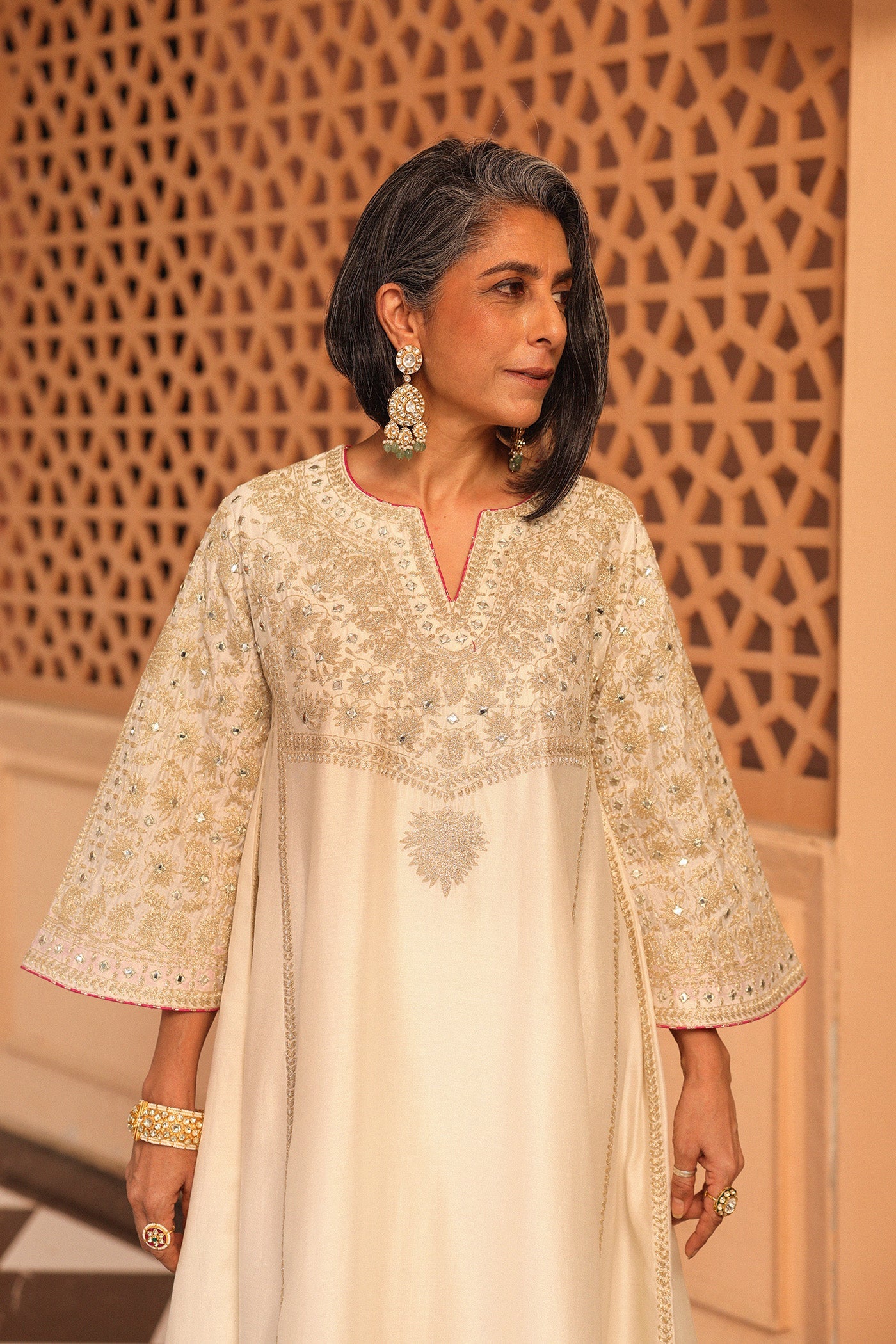 Aiman - Daisy Ivory Short Knee Length Choga With Salwar And Odhni