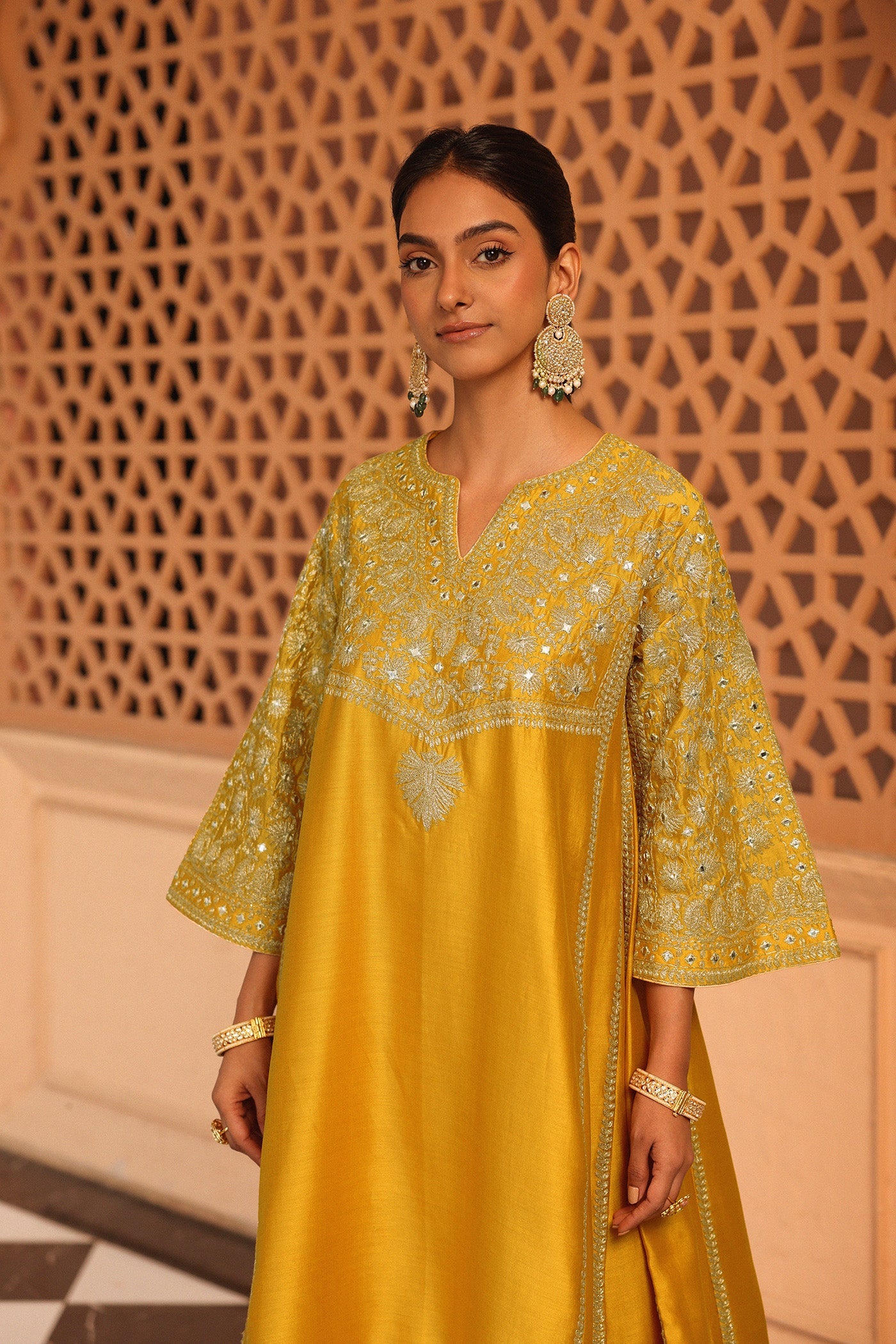 Aiman - Heirloom Mustard Short Knee Length Choga With Salwar