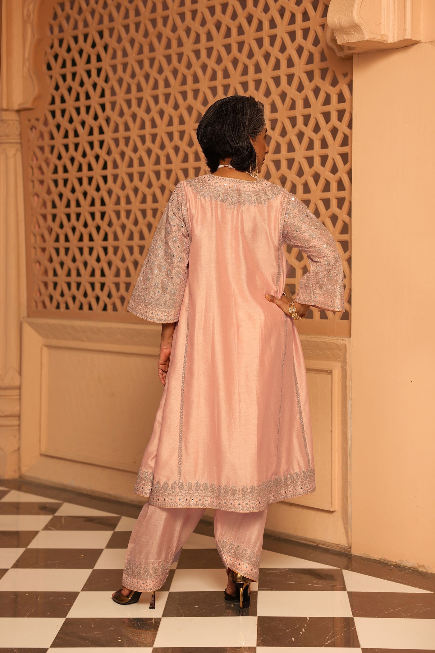 Aiman - Short Knee Length Choga With Salwar And Odhni