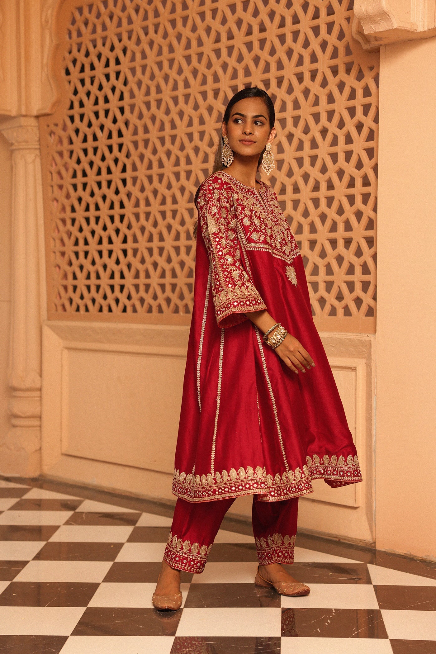 Aiman - Short Knee Length Choga With Salwar And Odhni