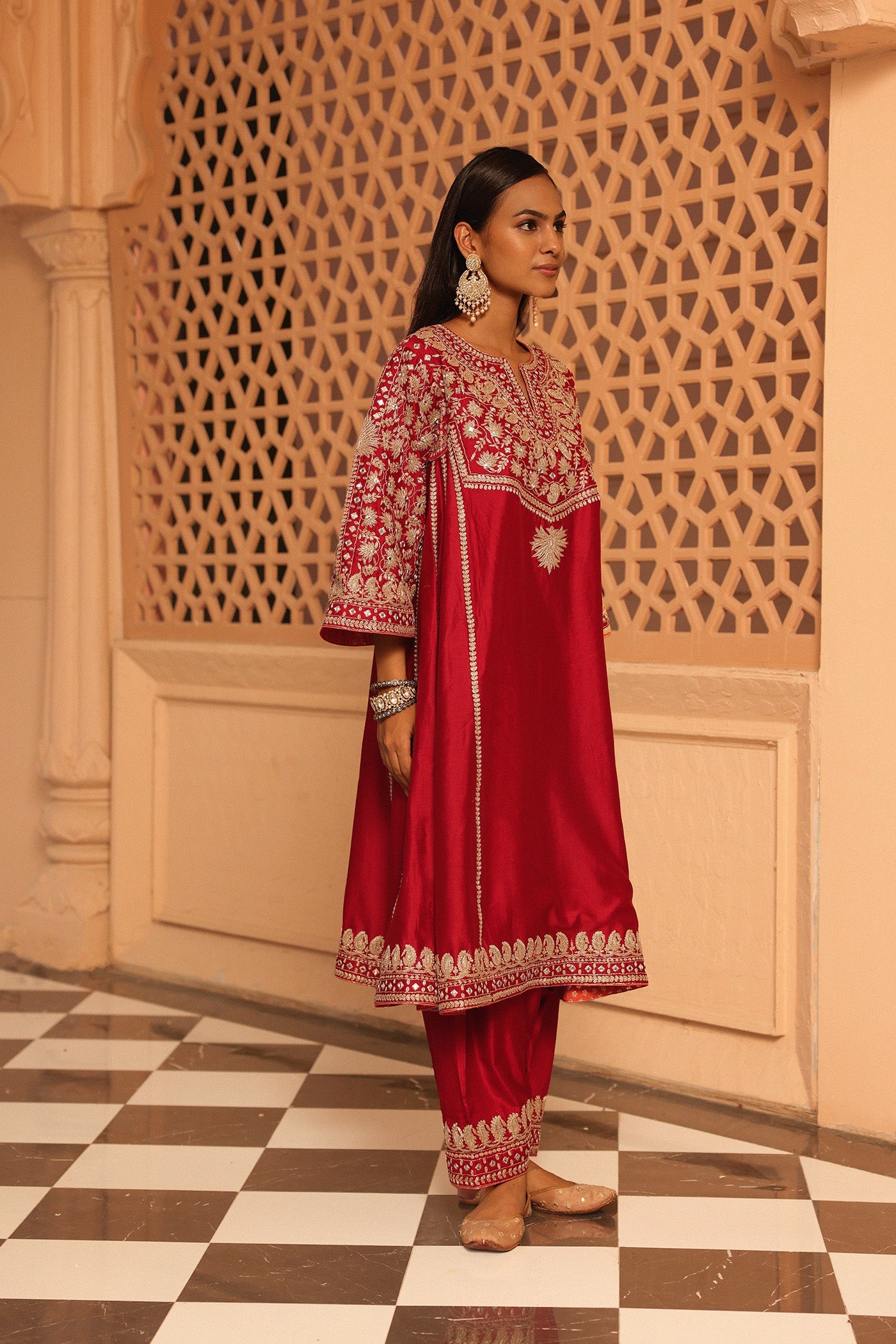 Aiman - Short Knee Length Choga With Salwar And Odhni
